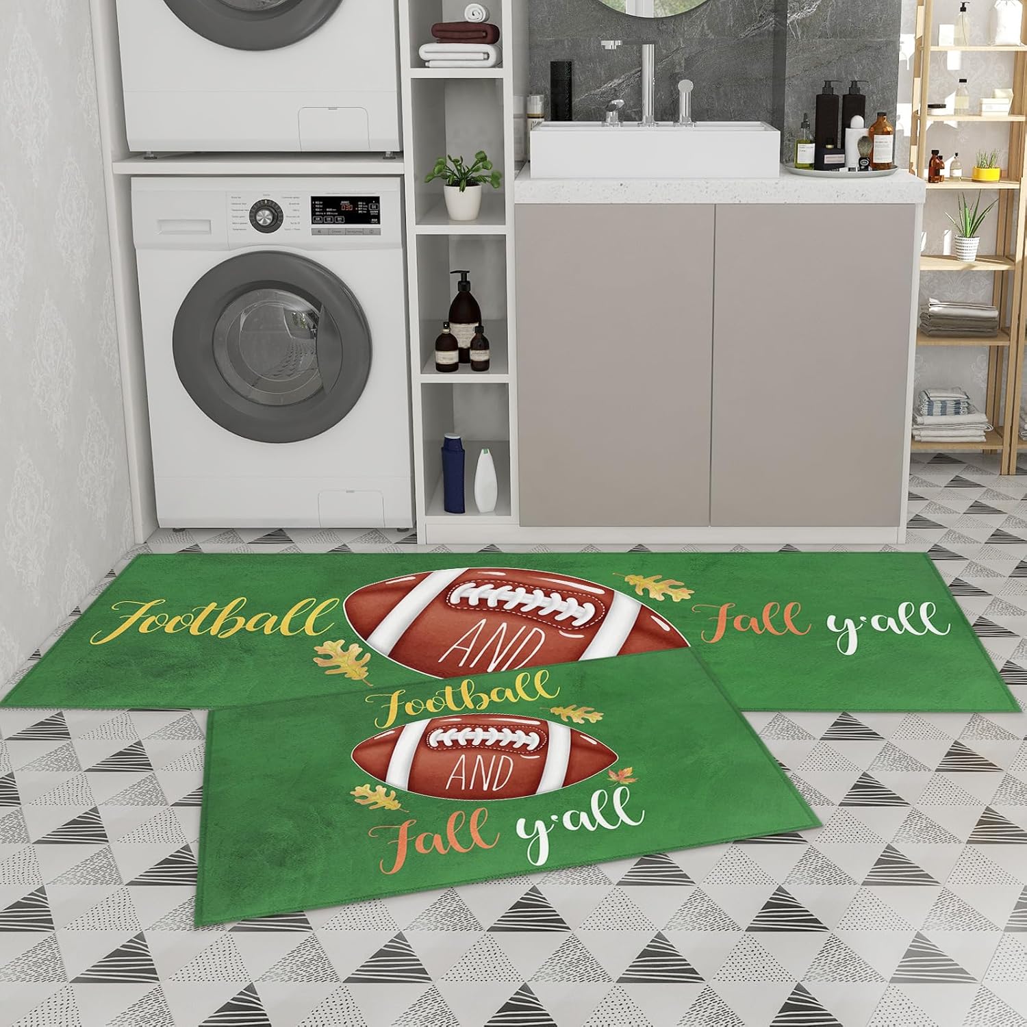 Miaklek Juego de 1 alfombra de cocina de fútbol Fall Y’all, acolchada, antifatiga, juego de 1 alfombra de cocina, antideslizante, cómoda para