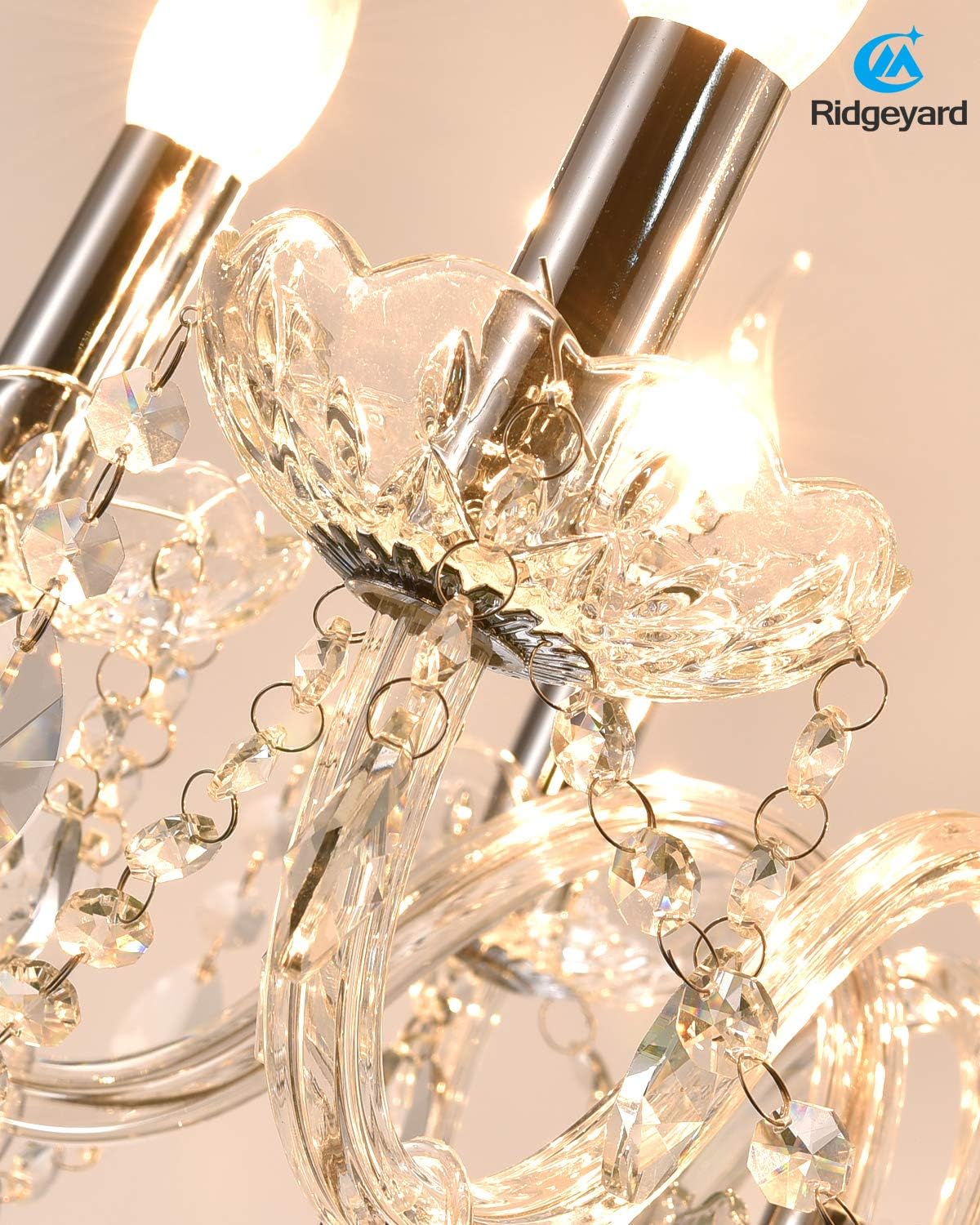 Ridgeyard 10 Luces Modernas Lujosas K9 Cristal Candelabro Lámpara Colgante Lámpara de Techo Salón Iluminación para Comedor Salón Dormitorio Entrada