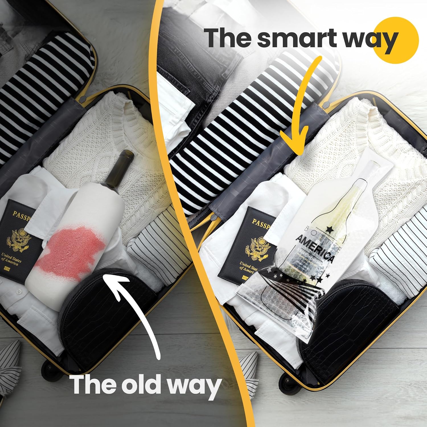 Bottle America – Fundas protectoras de viaje reutilizables para botellas de vidrio  Resistente a impactos y fugas  Bolsa de transporte  Avión