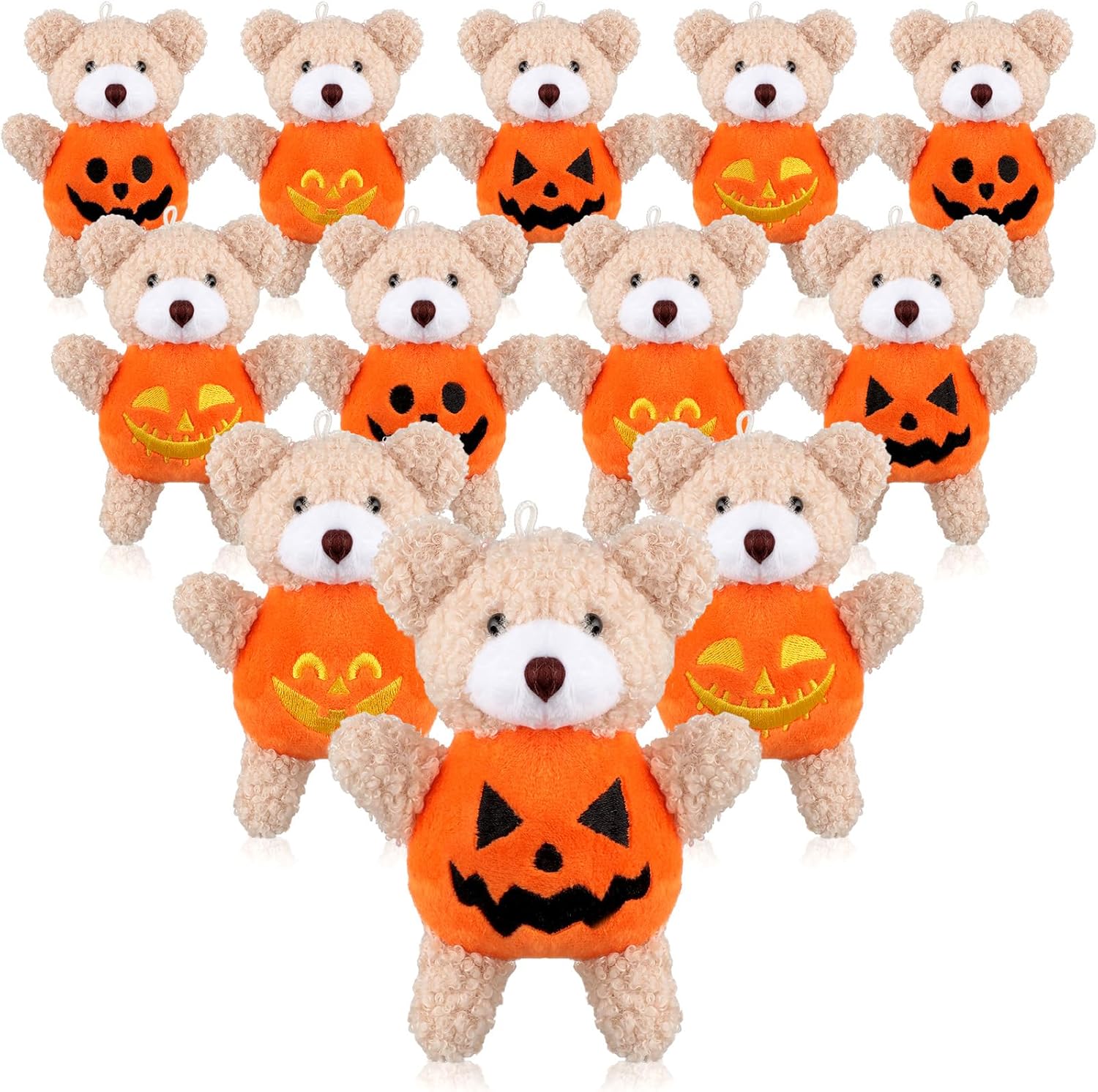 32 piezas de oso de peluche de Halloween con disfraz de calabaza de 4.7 pulgadas, mini oso de peluche con cuerda para colgar, muñeca de oso suave,