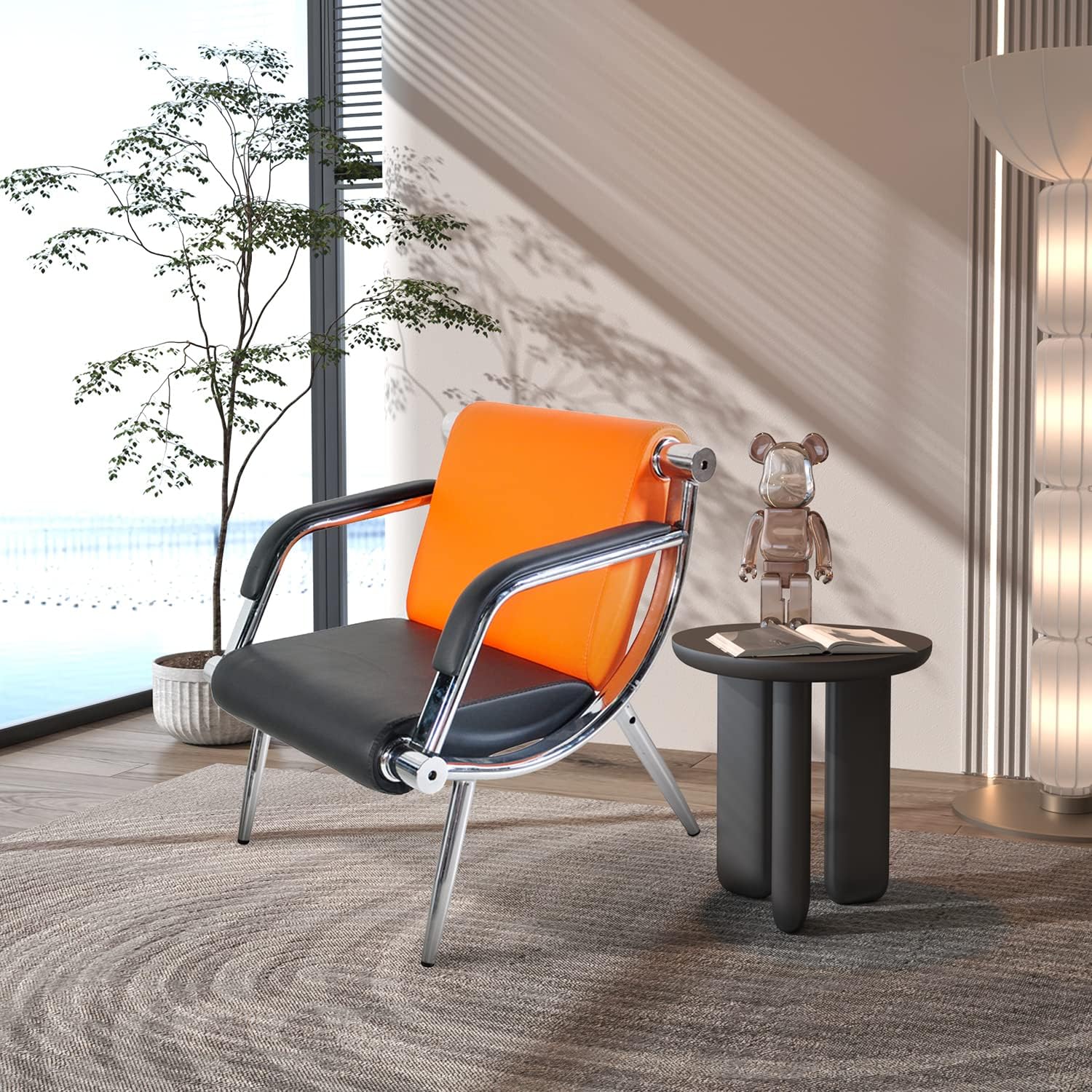 Silla de sala de espera con reposabrazos, 1 asiento, color naranja y negro, muebles de oficina de piel sintética, asientos de invitados, vestíbulo