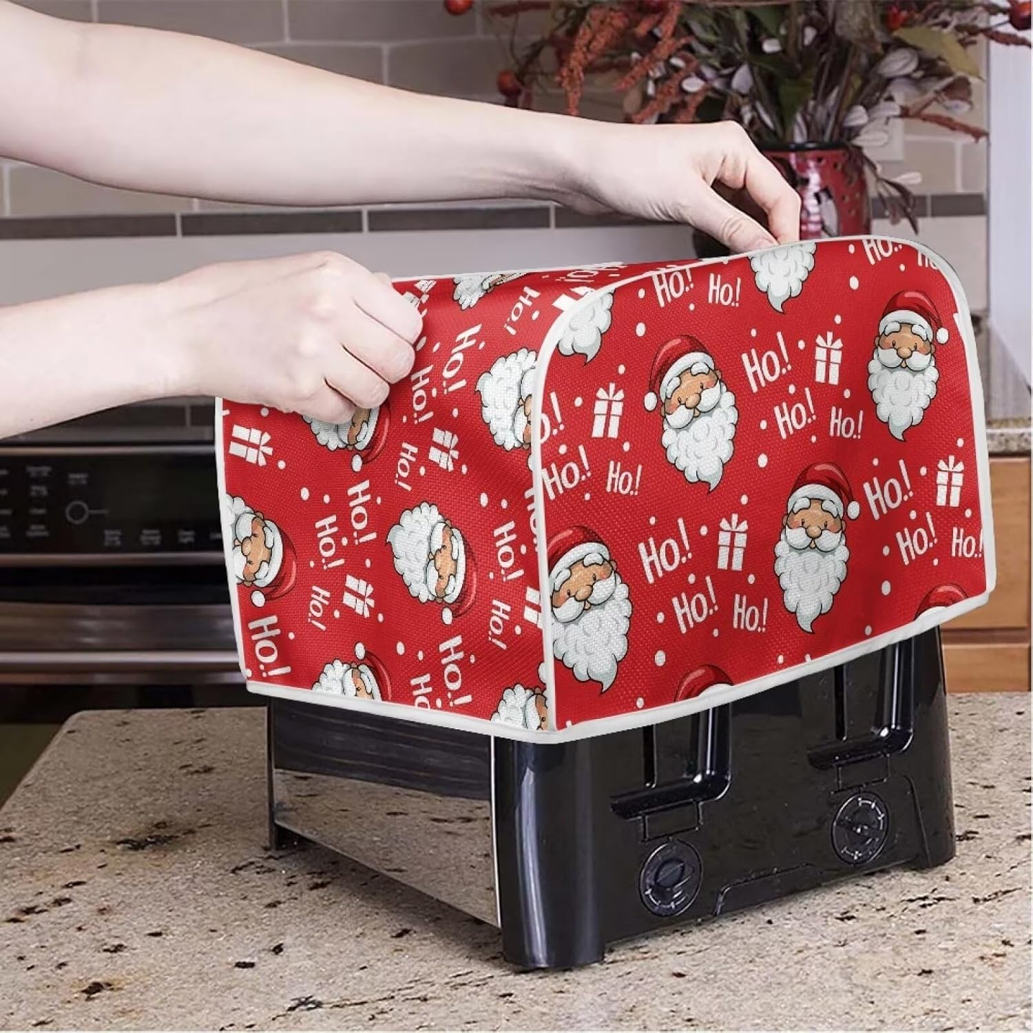 Funda para hacer pan con estampado OH de Papá Noel, decoraciones navideñas, cubierta de tostadora de 2 rebanadas que se adapta a la mayoría de