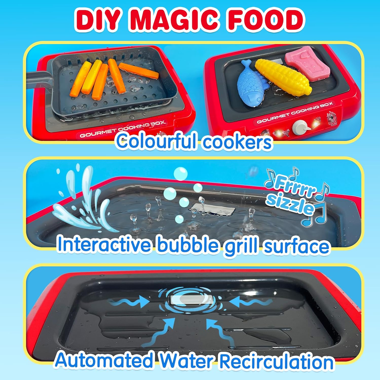 TALGIC Kit de freír mágico y divertido, caja de cocina gourmet, simulador de cocina, juego de cocina para niños, juego de simulación de 20 piezas,