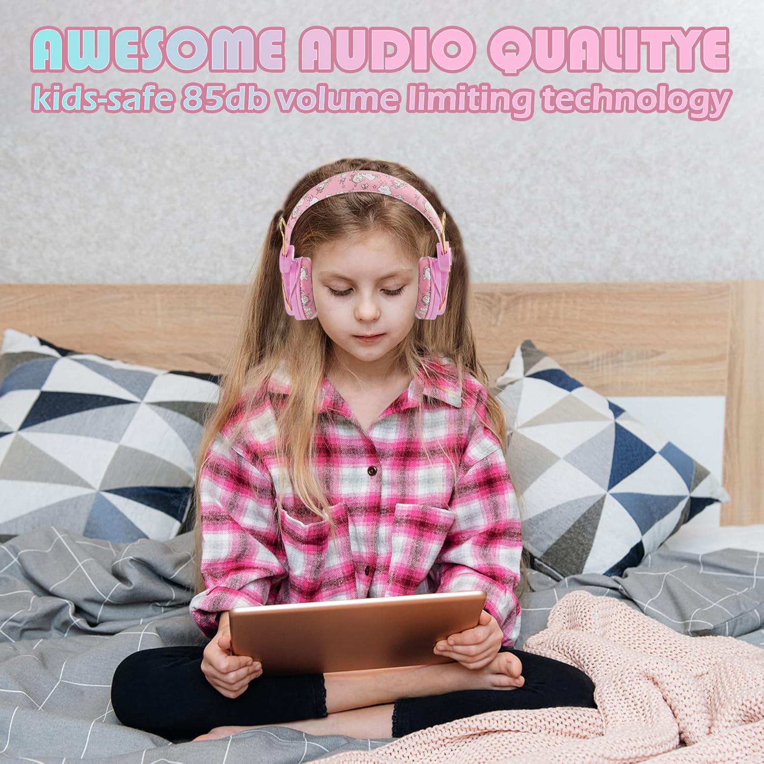 SVYHUOK Unicorn Kids – Auriculares Bluetooth para niñas, auriculares inalámbricos con micrófono para adolescentes, volumen seguro, limitado, 85 db,