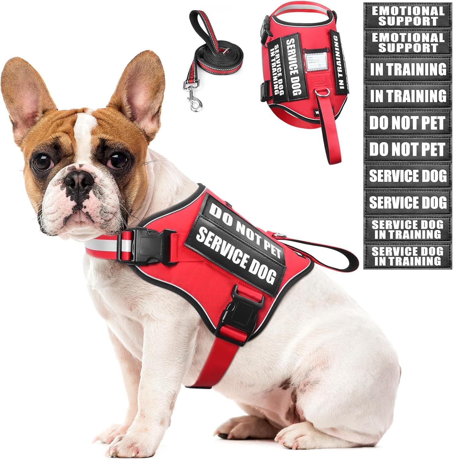 Juego de arnés y correa para perro, chaleco de entrenamiento para perro con 10 parches de velcro, arnés de chaleco de terapia de apoyo emocional