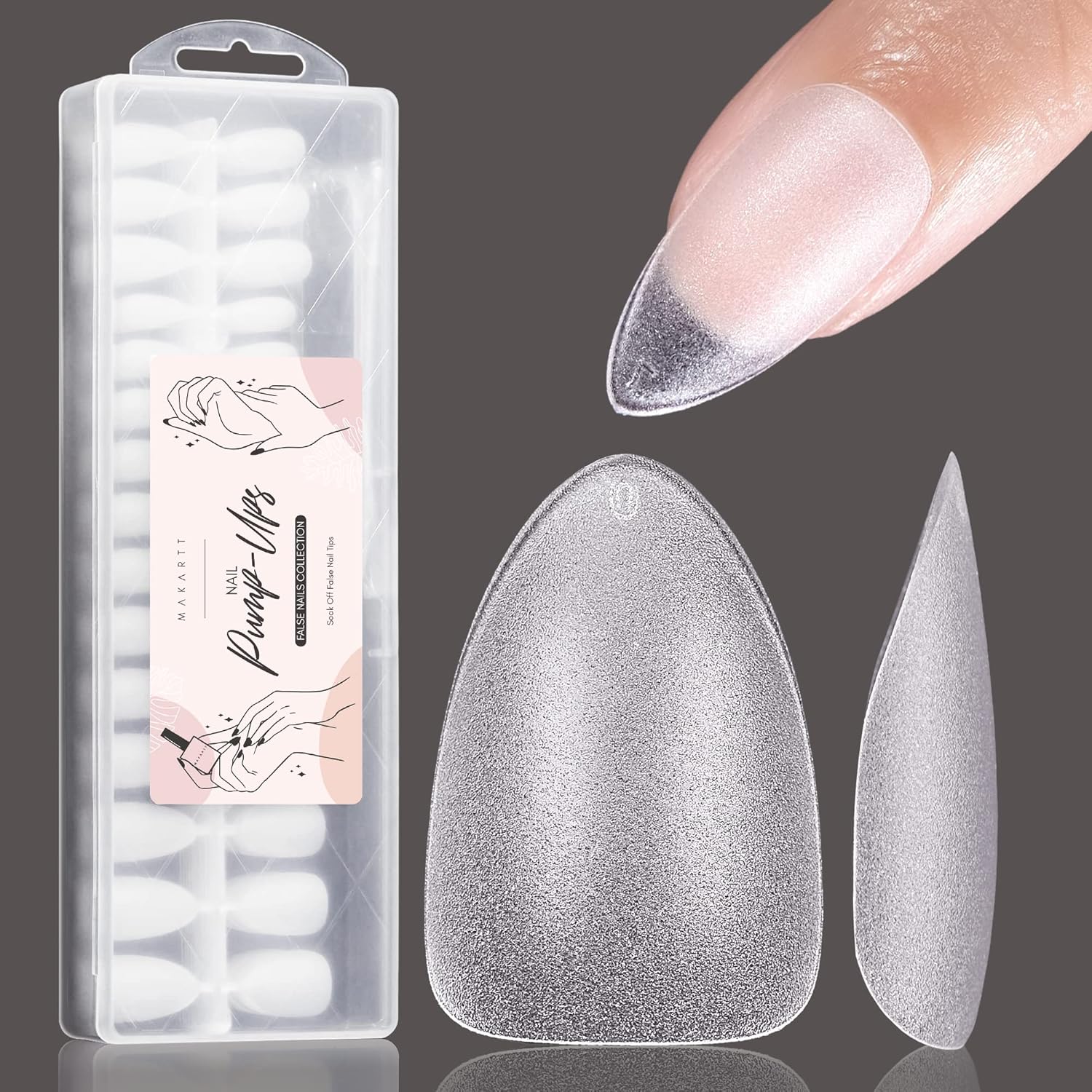 Makartt Pegamento de uñas súper fuerte para uñas acrílicas, uñas a presión, paquete de pegamento extra corto de almendra, 360 puntas de uñas de gel