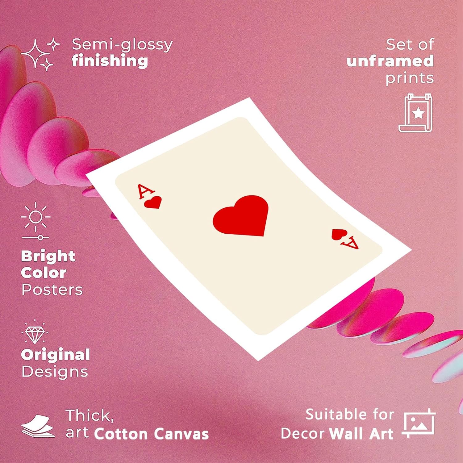 Dcvjiy Póster rojo de Ace Of Hearts de moda retro de cartas de juego en lienzo, arte de pared, impresiones estéticas bonitas, pintura moderna y