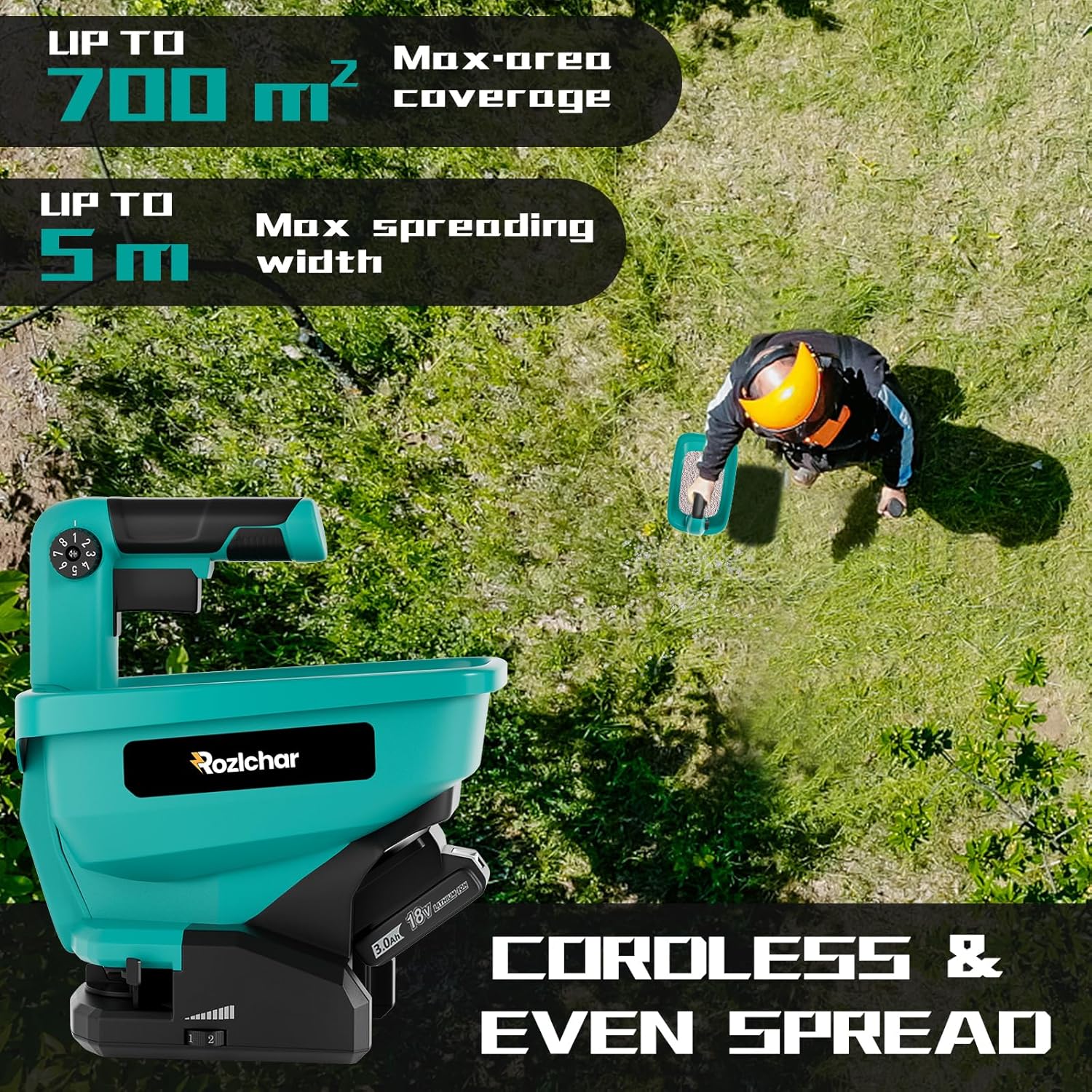 Rozlchar Esparcidor eléctrico para batería Makita de 18 V, esparcidor de semillas para todo el año, cubre hasta 5,000 pies cuadrados. (solo