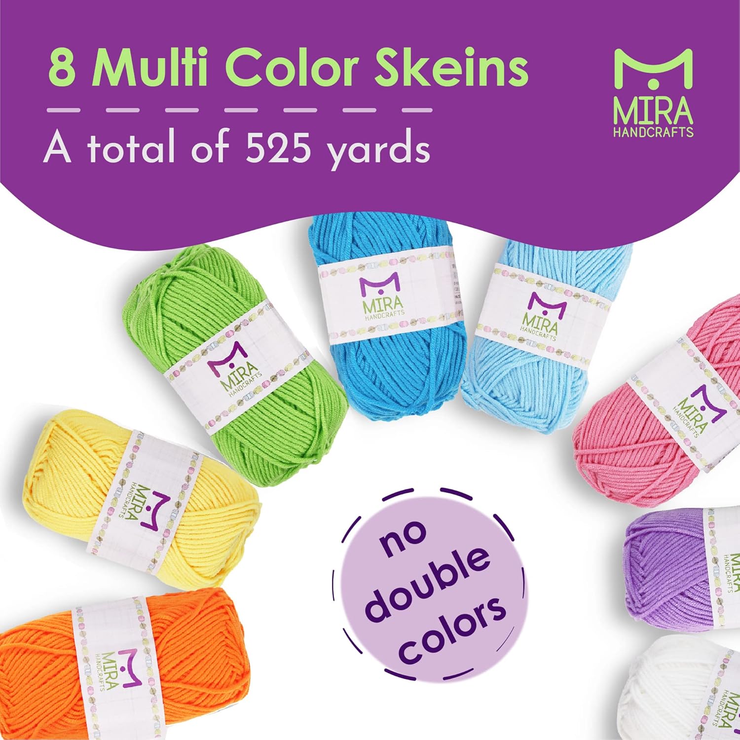8 ovillos de hilo arco iris de acrílico, bolsa resellable, total de 525 yardas de hilo, lana prémium, kit para tejer y hacer crochet