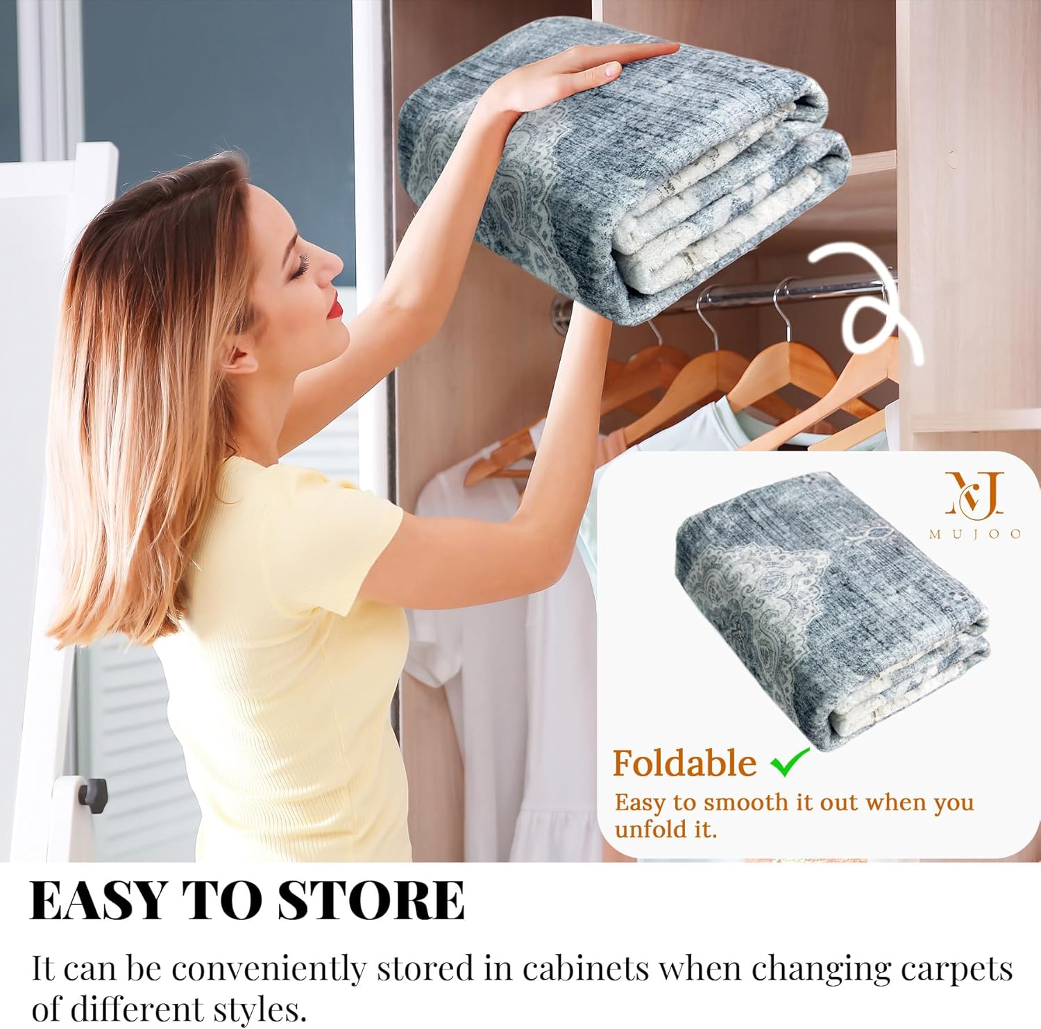 Mujoo – Alfombras de 5 x 7 pies, color azul y gris, lavables a máquina, bohemia, para sala de estar, para dormitorio, lavandería, cocina,
