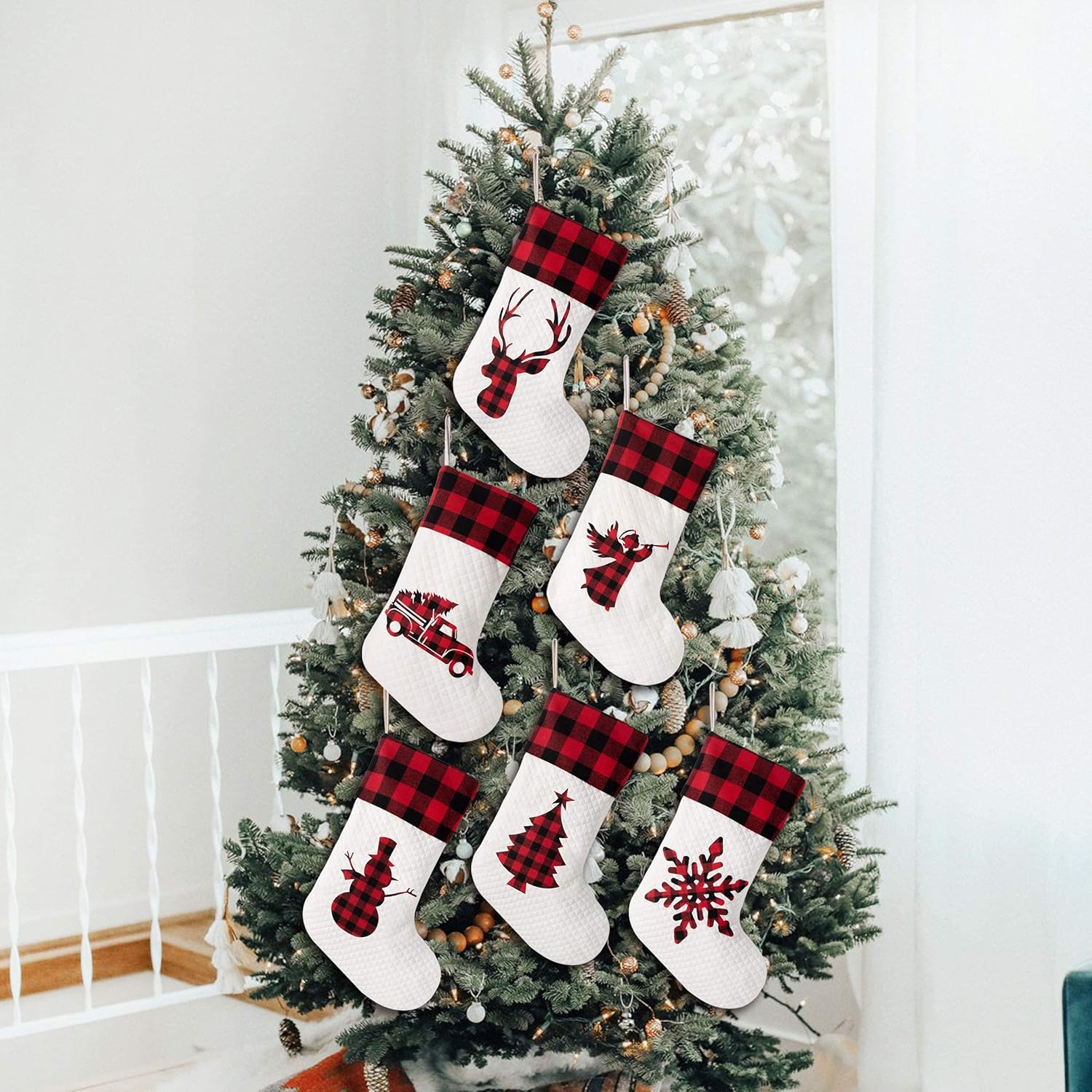LUBOTS – Calcetines personalizados de decoración navideña, paquete de 1 (de 20 pulgadas de largo) con la silueta plana en rojo búfalo, estilo