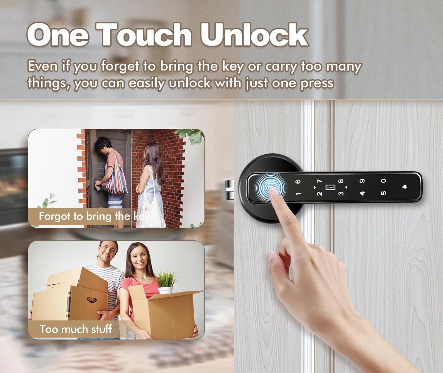 Pomo de puerta de huellas dactilares, función completa, perilla inteligente 5 en 1, cerradura de puerta de huellas dactilares para dormitorio,