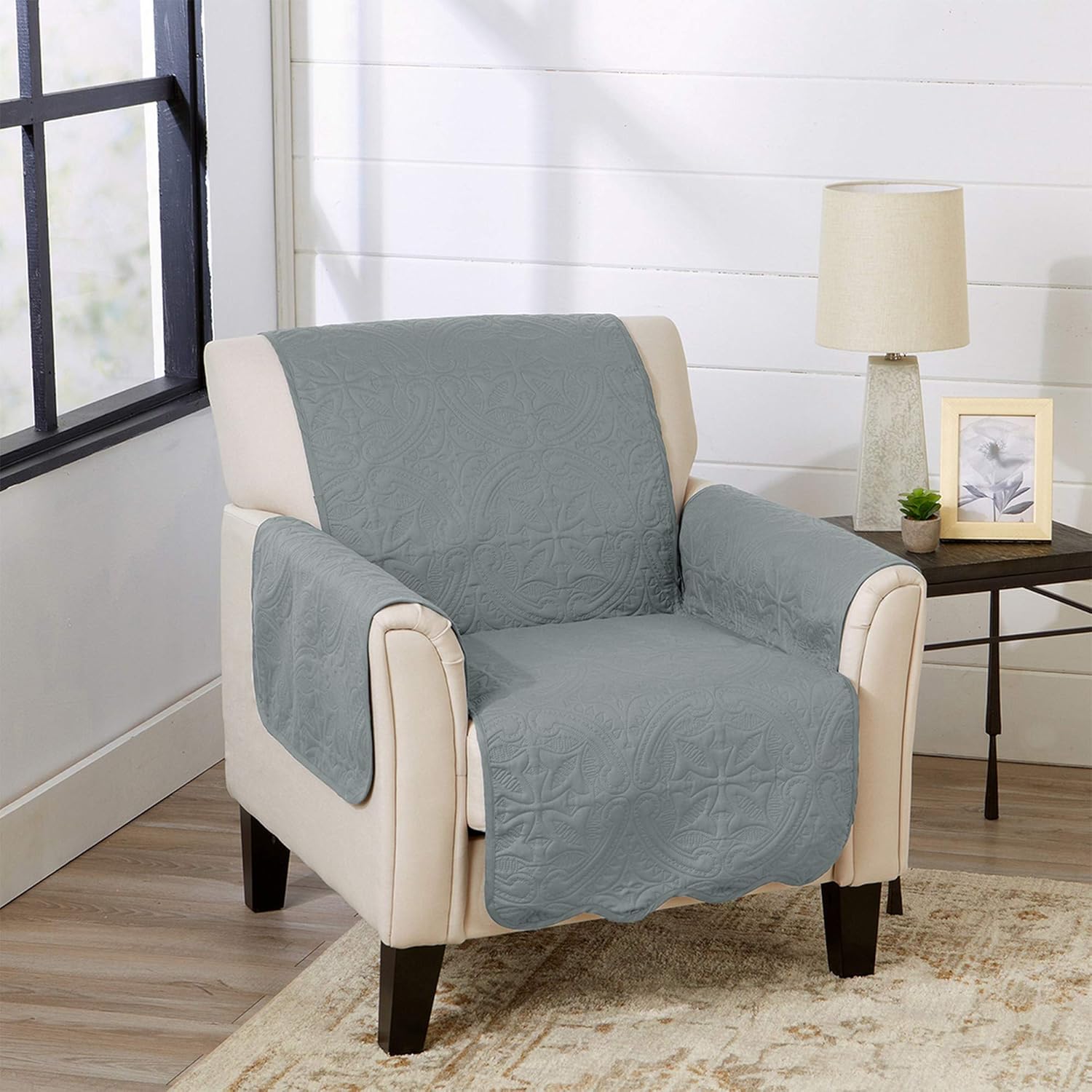 Great Bay Home – Protector de muebles sólido cosido con medallón resistente a las manchas, duradero, protector de muebles de la colección Elenor