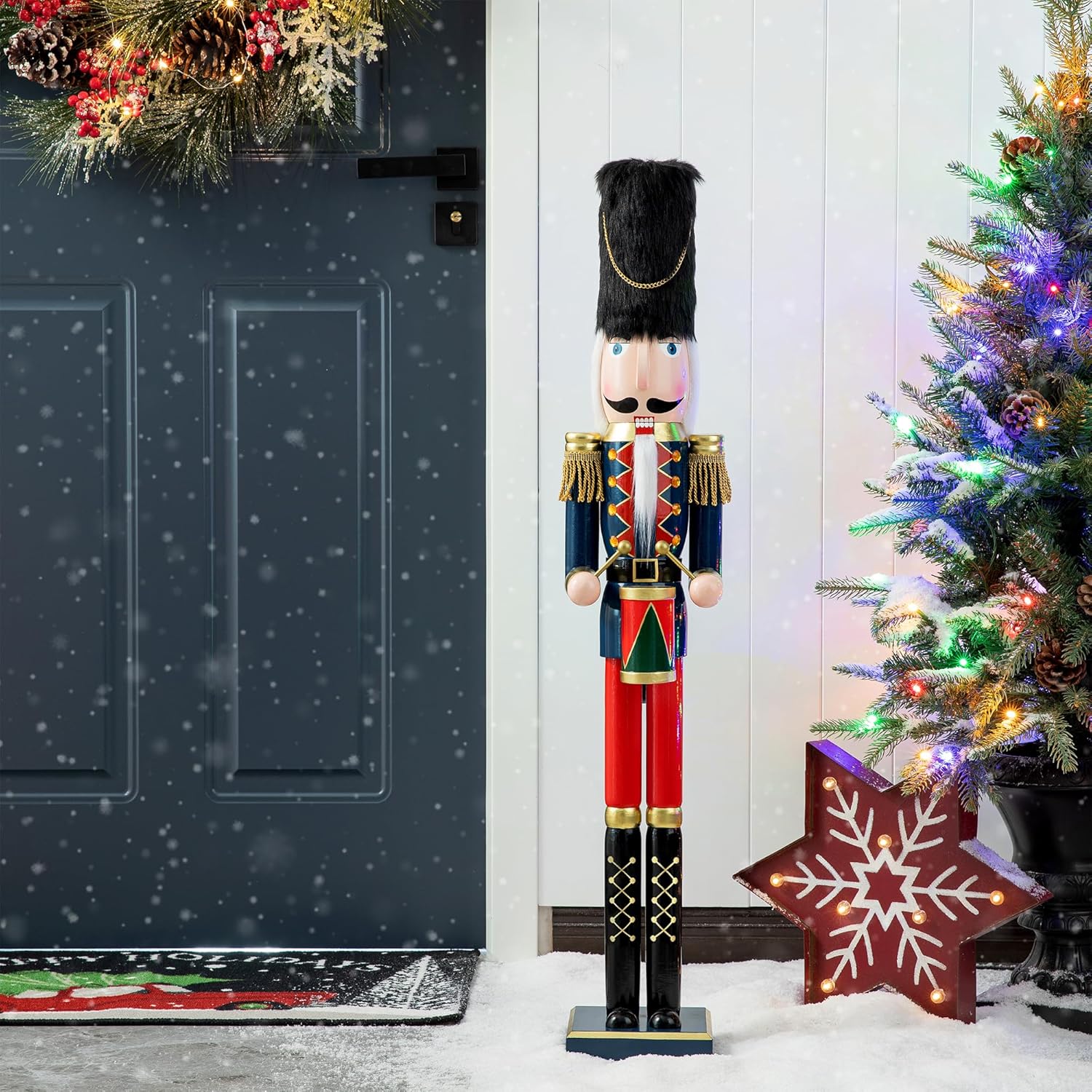 Tambor de cascanueces de madera de 36 pulgadas de alto, novedad de gran tamaño, con sombrero de fieltro para decoración de porche, interior y