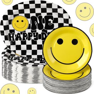 100 piezas de decoración de cumpleaños de One Happy Dude Smile, suministros de fiesta desechables de 10 x 12 pulgadas, platos de One Happy Dude con 100 piezas de decoración de cumpleaños de One Happy Dude Smile, suministros de fiesta desechables de 10 x 12 pulgadas, platos de One Happy Dude con
