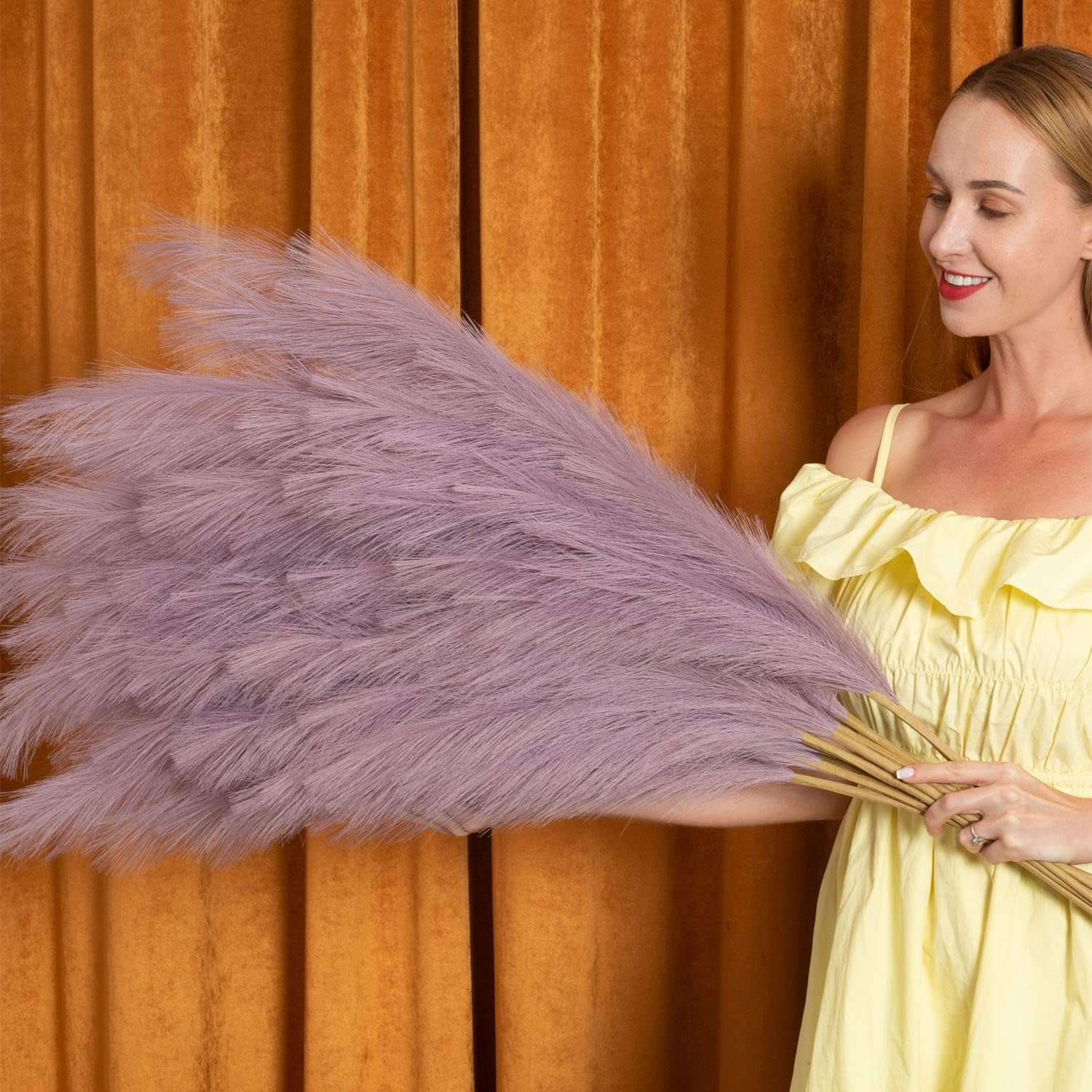 EVODIS Decoración de hierba de las pampas alta, 43 pulgadas43.3 in, 6 tallos grandes, ramas de hierba de pompas, arreglo floral bohemio a granel