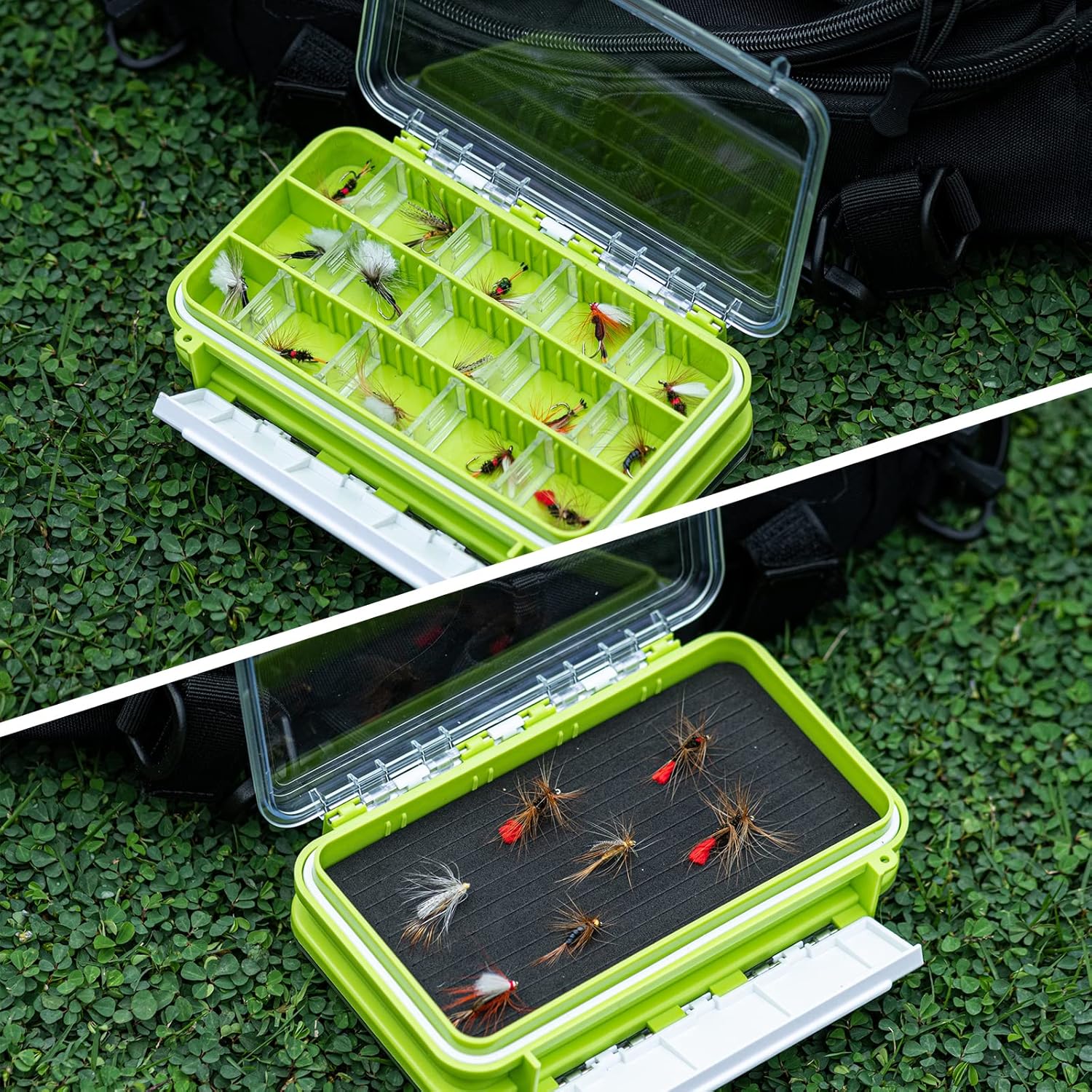 Goture Caja de pesca con mosca de doble cara impermeable para aparejos (EVA-6.89 x 4.33 x 1.65 pulgadas)