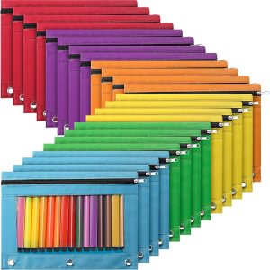 48 piezas de 3 anillos para lápices, bolsa para lápices con cremallera para carpetas de 3 anillas, estuche para lápices a granel con ventana 48 piezas de 3 anillos para lápices, bolsa para lápices con cremallera para carpetas de 3 anillas, estuche para lápices a granel con ventana