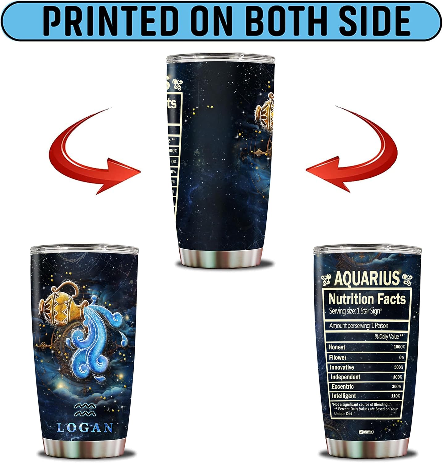 WONWIX Regalos personalizados de acuario para hombres, taza de café de acero inoxidable de 20 onzas, constelación del zodiaco, astrología, regalo
