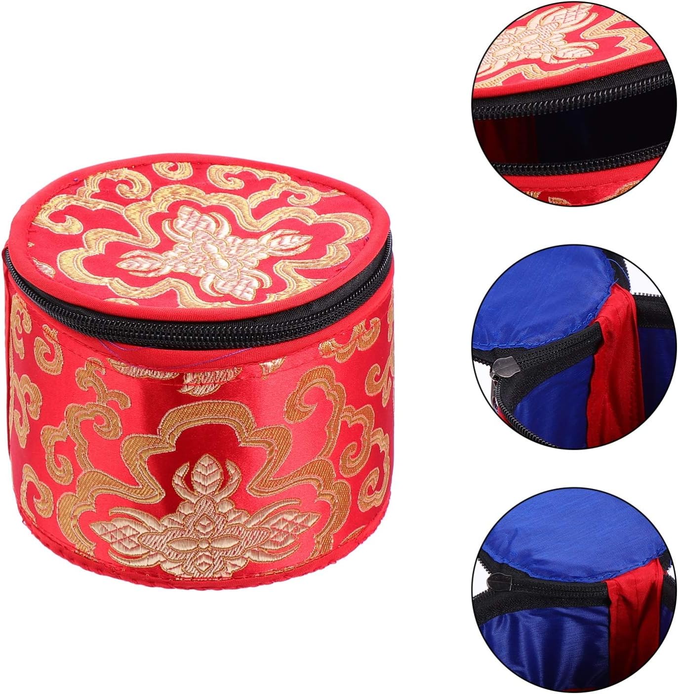 Bolsa tibetana con cremallera para cuenco de meditación budista, soporte portátil de viaje al aire libre, caja de almacenamiento de 4.7 x 3.7 in