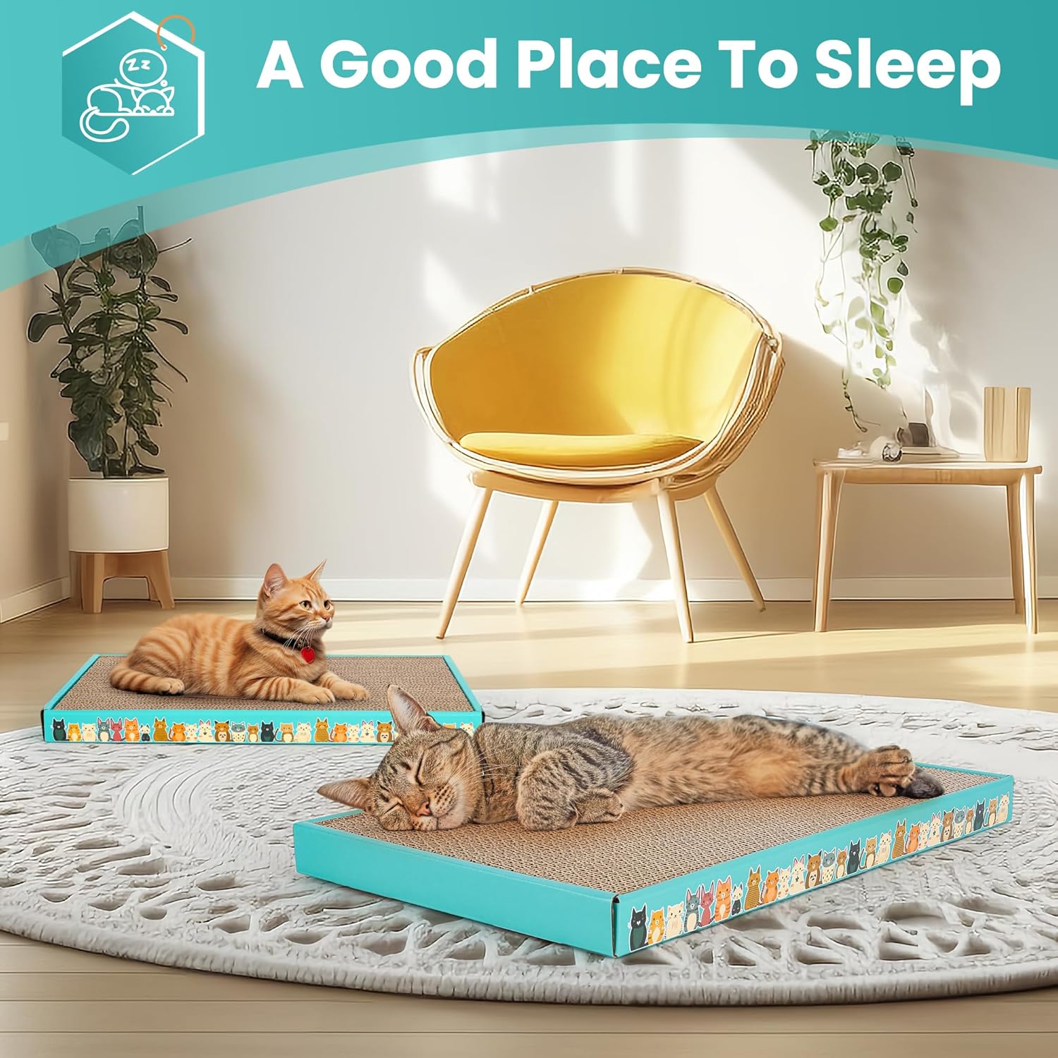 PAWSCRAT Rascador para gatos, paquete de 4 almohadillas para rascar gatos con carcasa de cartón, almohadillas para rascar gatos de interior, tabla