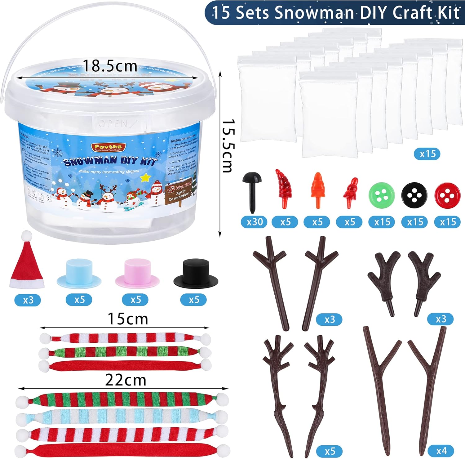 Fovths Juego de 15 piezas de muñeco de nieve de Navidad, kit de manualidades de muñeco de nieve, masilla de espuma, muñeco de nieve, juguetes de