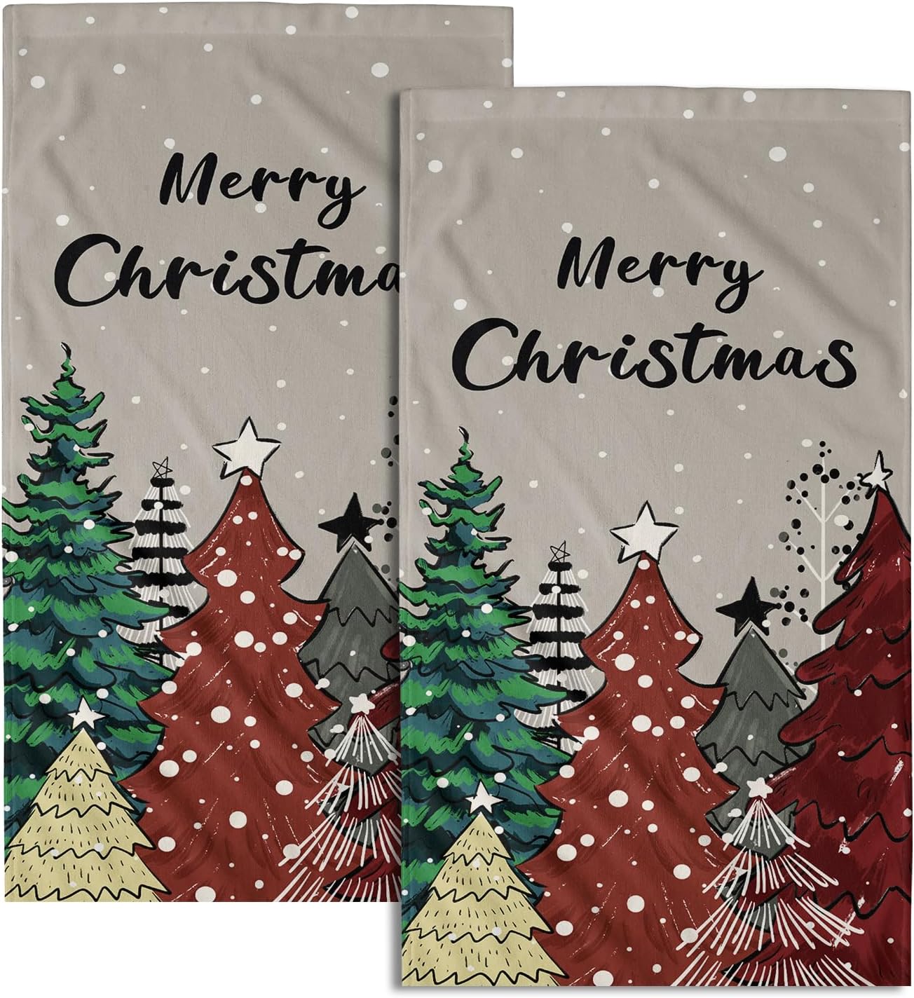 Juego de 2 toallas de mano de árboles de Navidad, toallas de baño suaves para vacaciones, toallas de cocina suaves, toallas de baño decorativas para