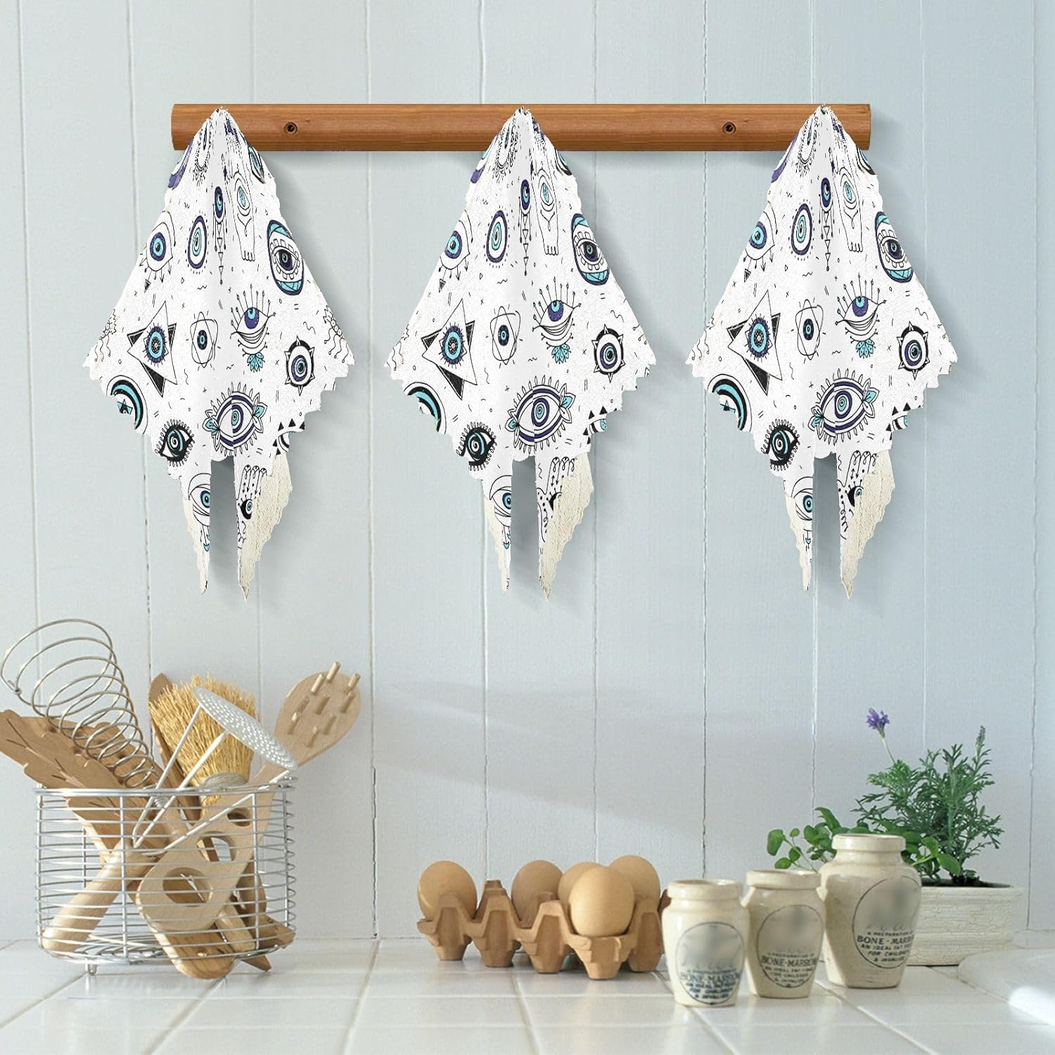 Evil Eyes Geometry Doodle 6 Pack Quick Dry Microfiber Cleaning Towels Kitchen Decorative Quality Microfiber Towel for Countertop Coffee