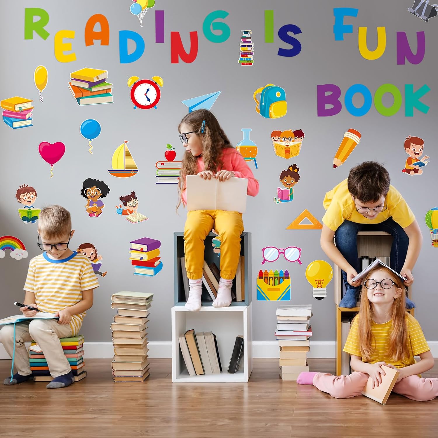 Juego de 66 tablones de anuncios de lectura, tablero de anuncios de lectura, recortes de libros, arco iris, decoración de tablón de anuncios para el