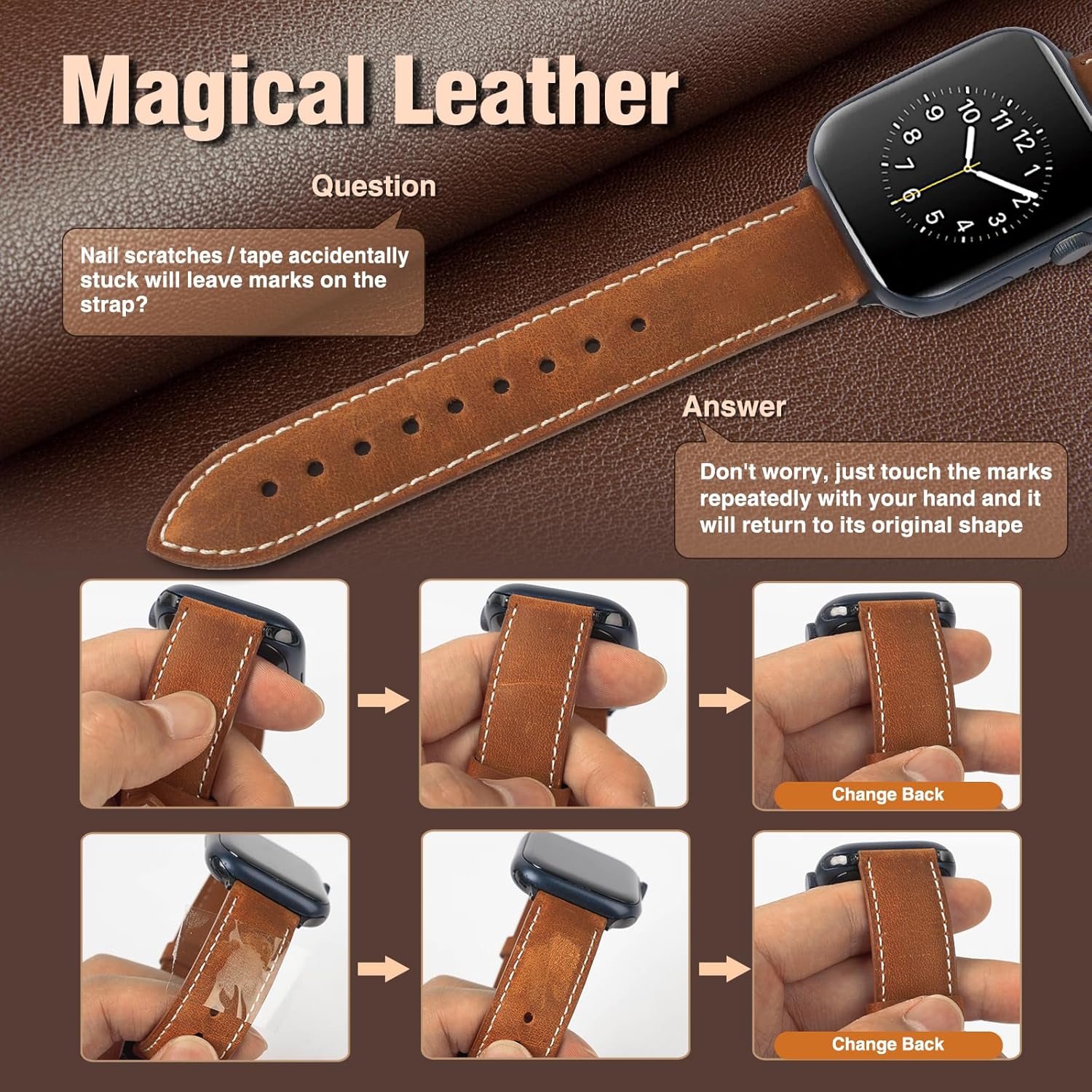 Correas de cuero genuino compatibles con Apple Watch Band de 1.929 in 1.772 in 1.732 in 1.654 in 1.614 in 1.575 in 1.496 in para hombres y mujeres,