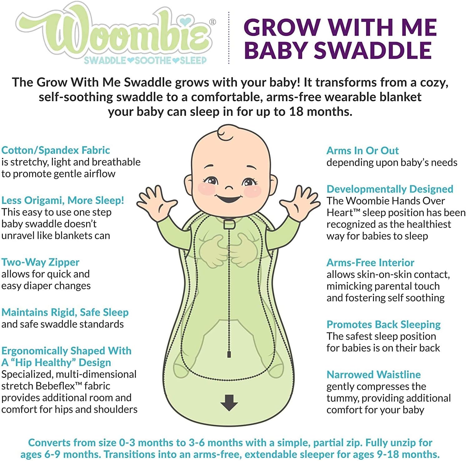 Woombie Grow with Me – Saco de dormir y manta para dormir, diseño de cisne princesa
