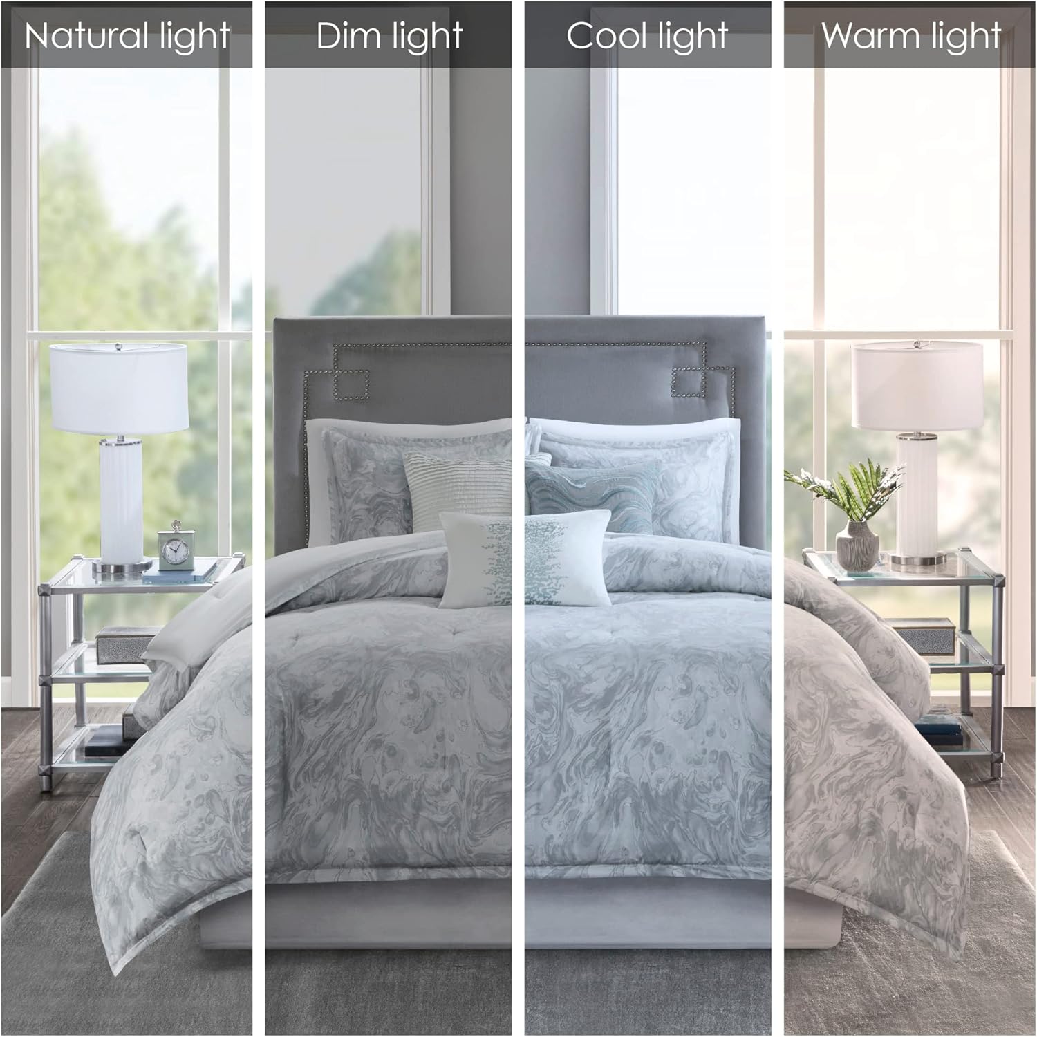Madison Park Emory – Juego de edredón de algodón acogedor, diseño moderno de mármol para todas las estaciones, ropa de cama casual alternativa con