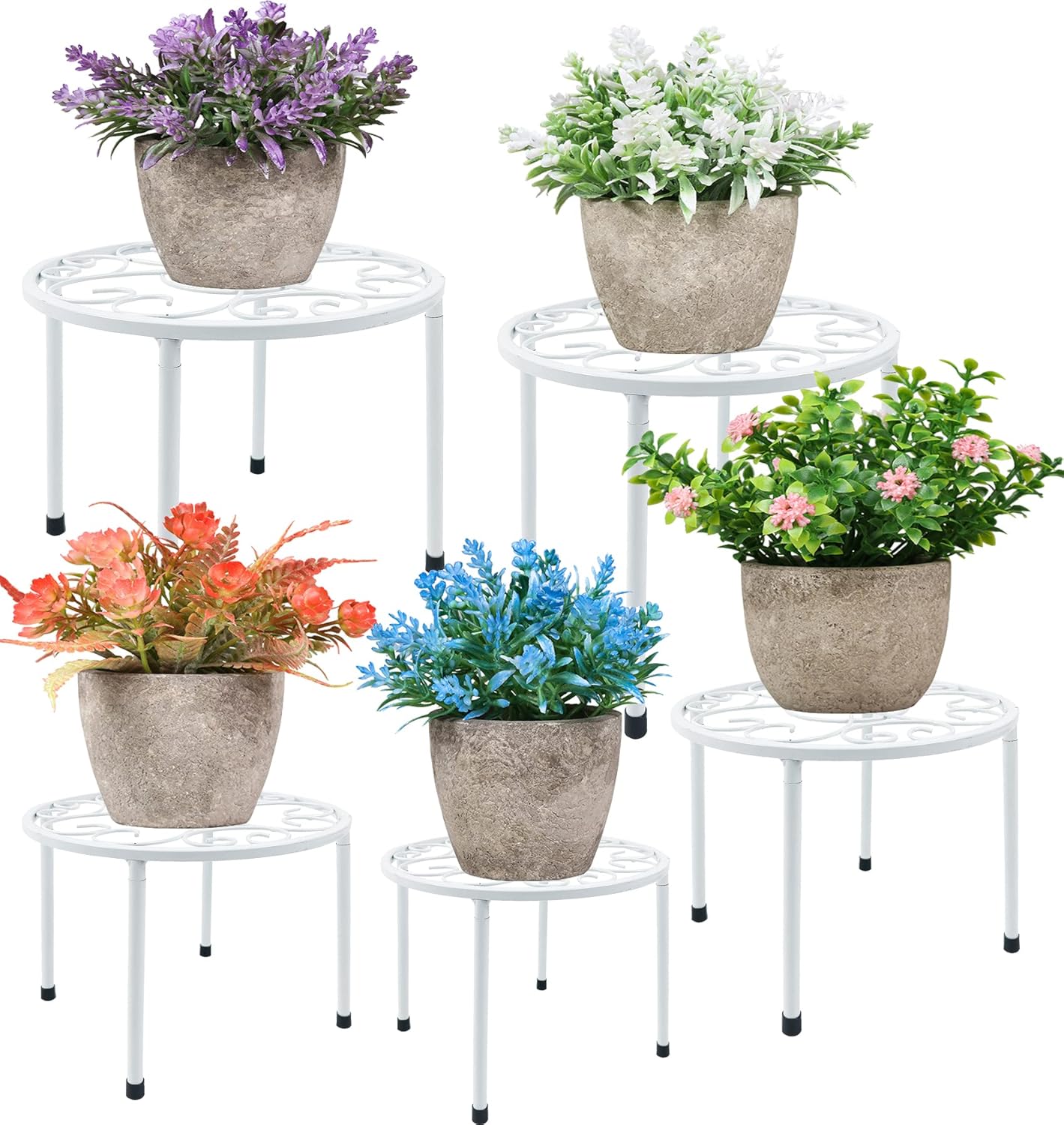 HAINARverS Soporte de metal para plantas, paquete de 5 unidades, soporte de hierro resistente a la corrosión, soporte redondo de exhibición