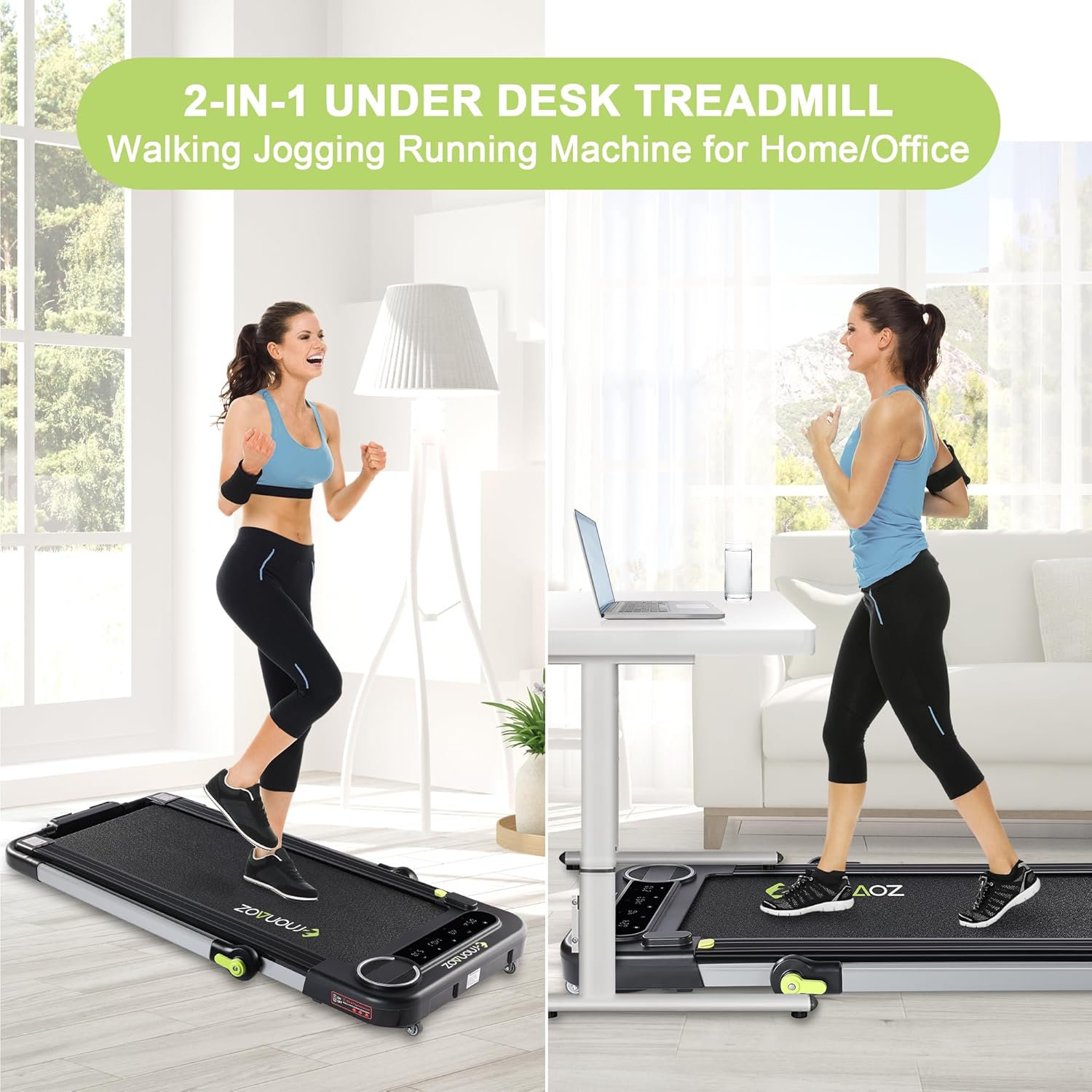 Caminadora 2 en 1 para usar debajo del escritorio, para uso en la oficina en casa con altavoz Bluetooth, 2.5 HP, máquina de correr para correr,
