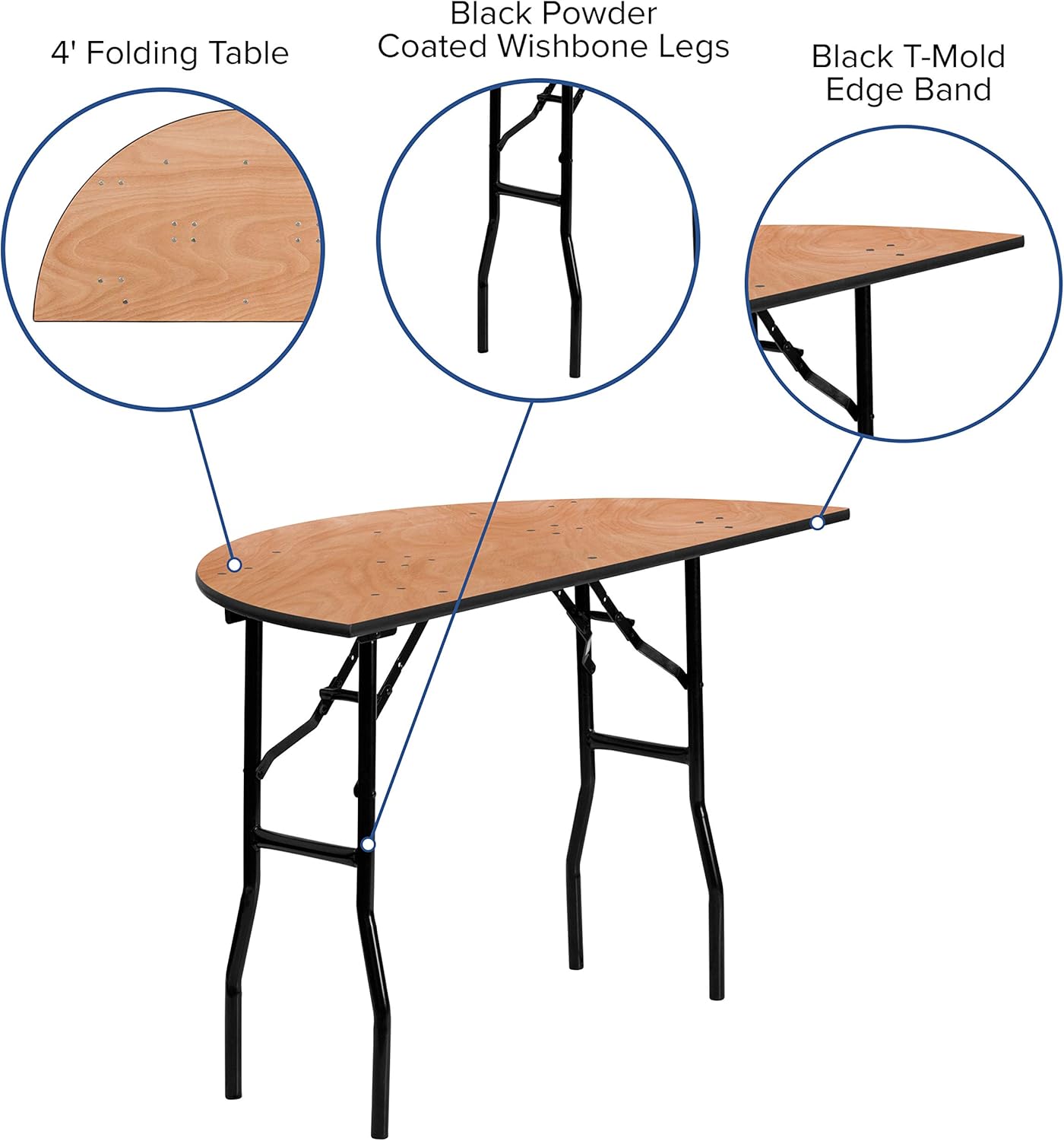 EMMA + OLIVER Mesa de banquete plegable de madera semicircular de 4 pies – Mesa para eventos y catering