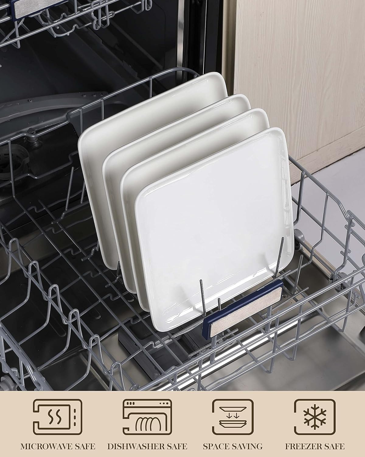 MALACASA Platos llanos de 10 pulgadas, platos llanos de color blanco marfil, juego de 4 platos cuadrados, platos de porcelana para cocina, banquete,