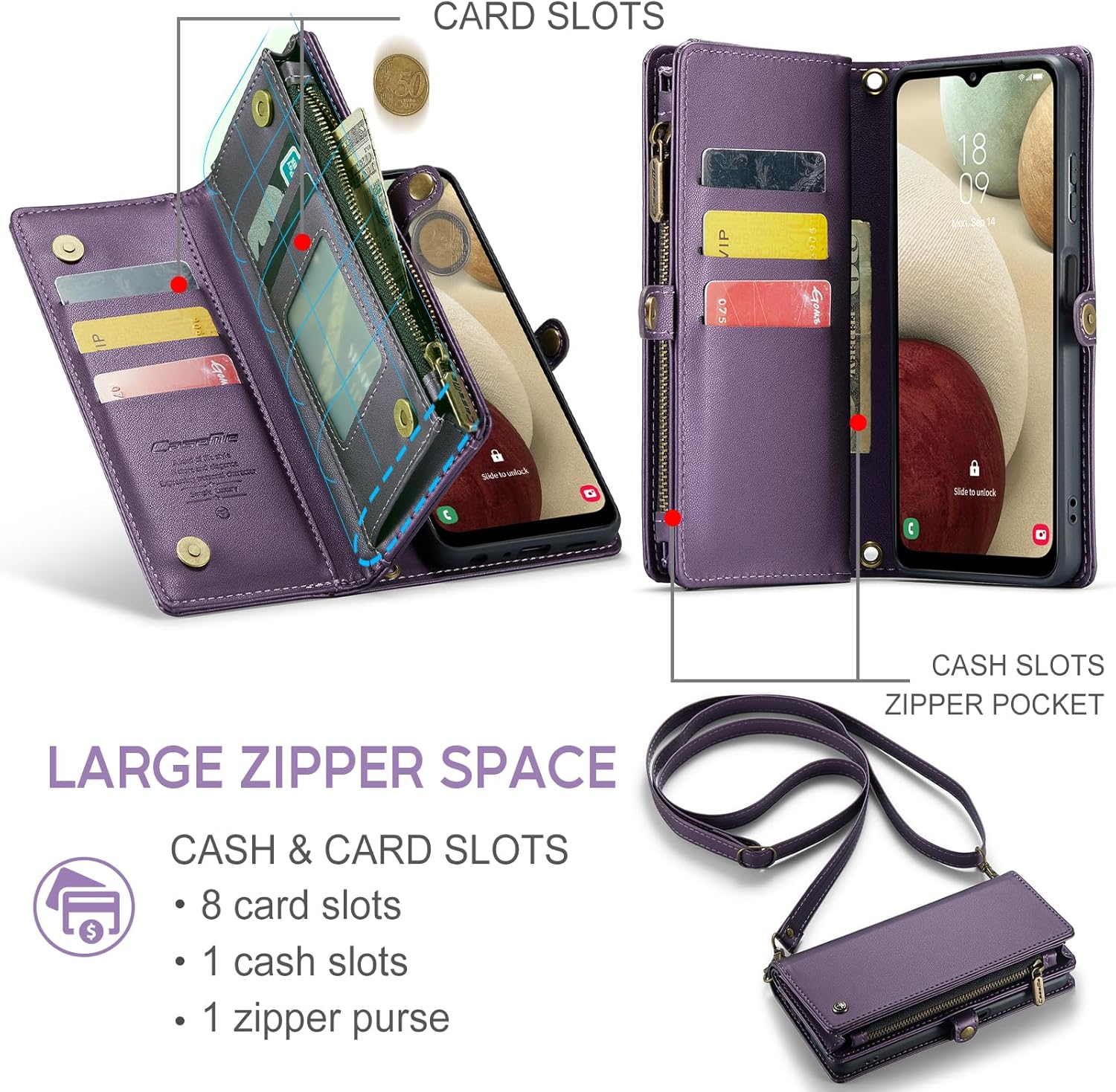 ASAPDOS Funda para Samsung Galaxy A12 con correa de piel sintética retro con cierre magnético, bloqueo RFID, tarjetero y función atril para hombres