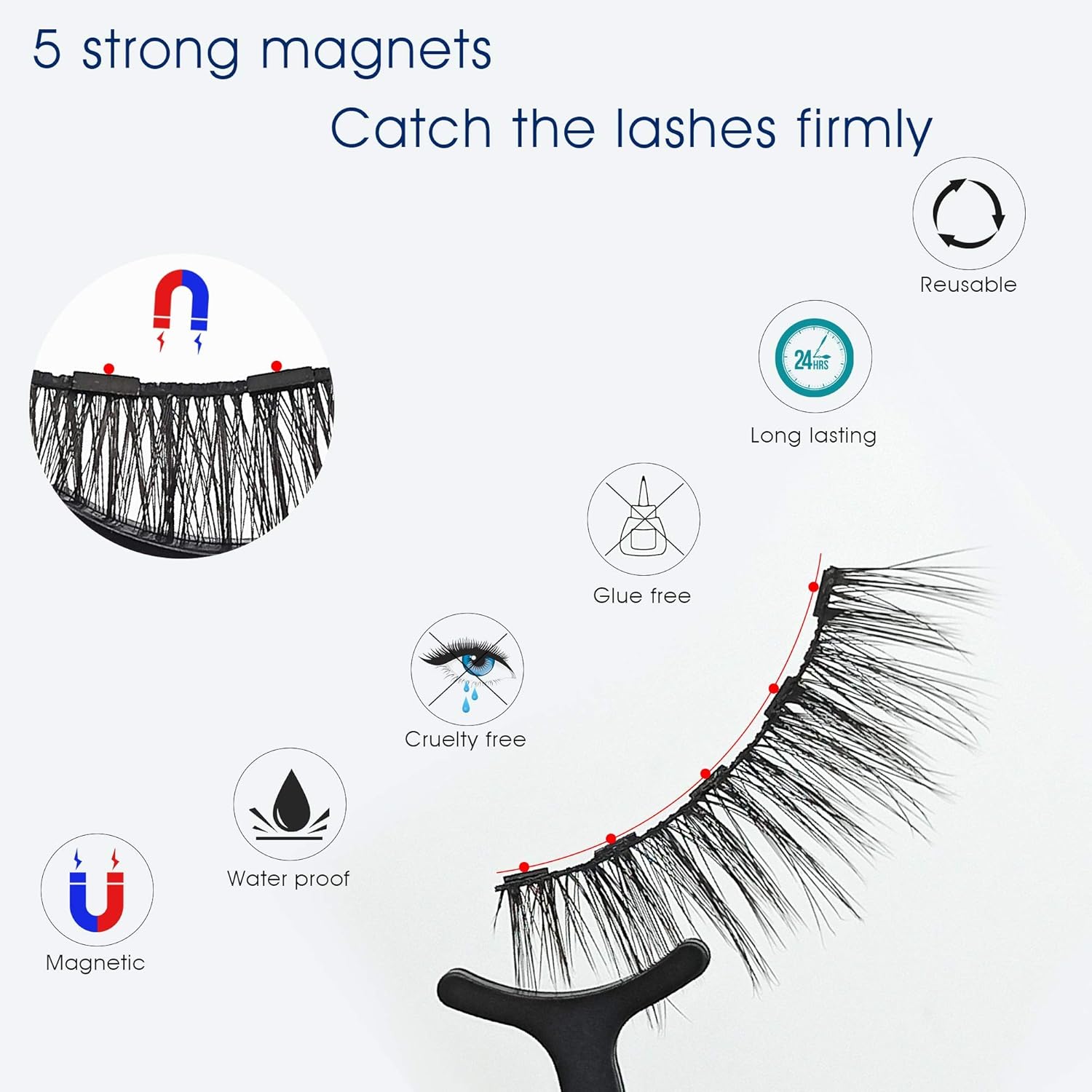Pestañas magnéticas con kit de delineador de ojos, pestañas magnéticas reutilizables, impermeables, de larga duración, fáciles de aplicar.