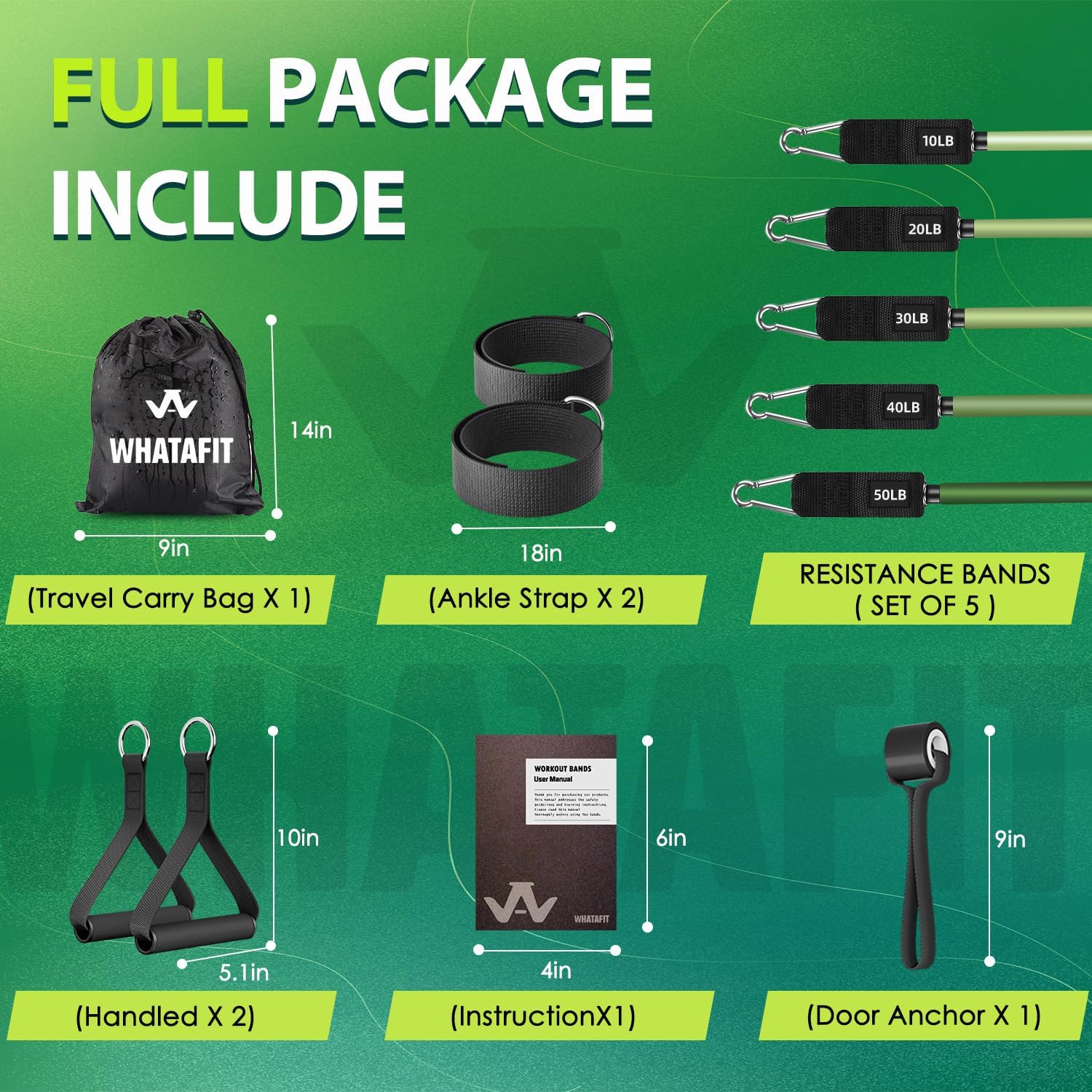 WHATAFIT Bandas de resistencia, bandas de ejercicio, bandas de resistencia para entrenamiento, bandas de entrenamiento con asas para hombres y