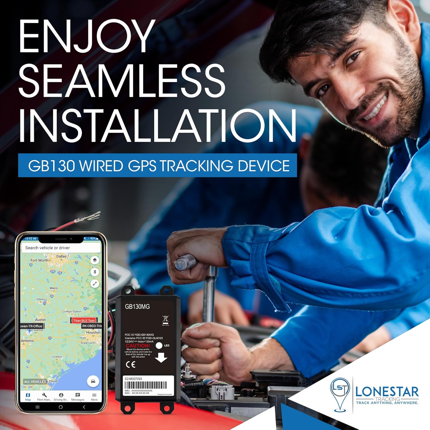 LoneStar Tracking GB130 – Rastreador GPS con cable para vehículos, 4G5G Cat M1, dispositivo de seguimiento para automóvil, localizador GPS en tiempo