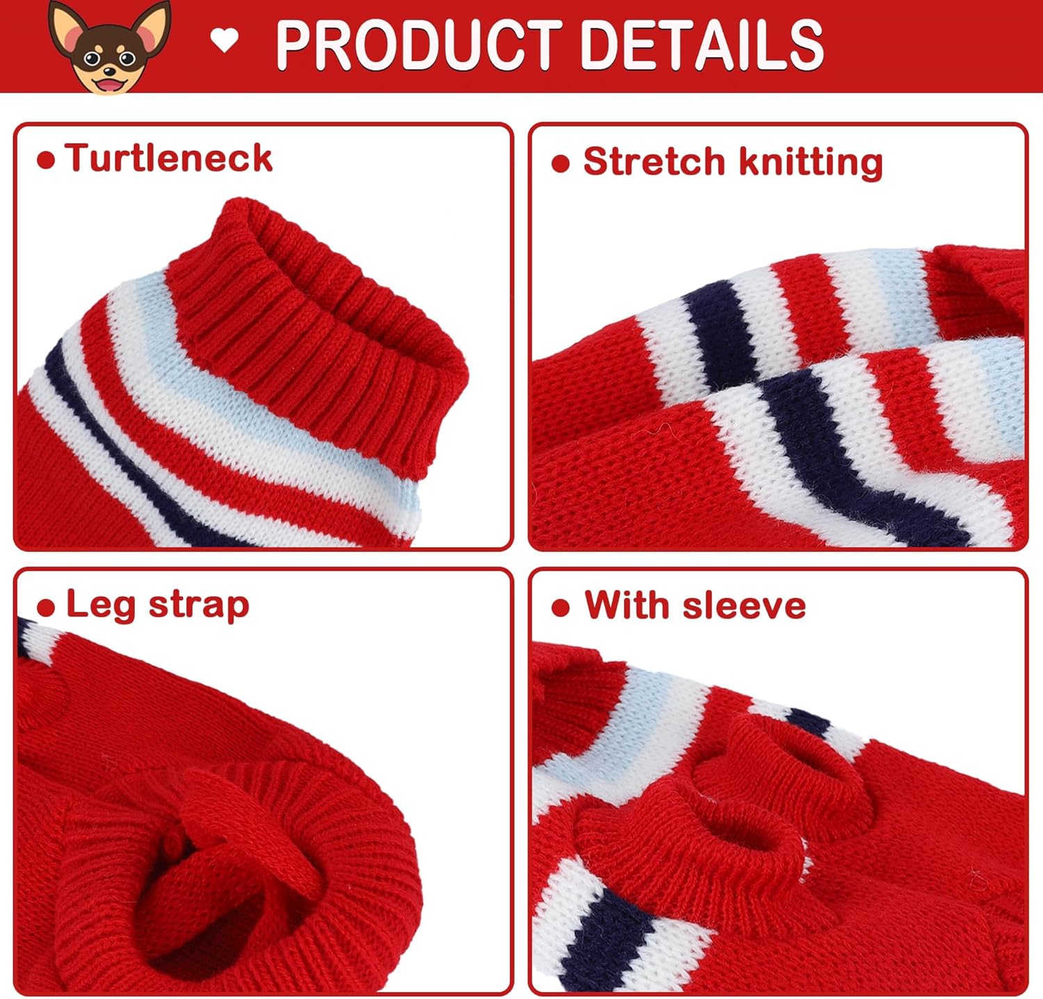 Suéter de punto a rayas para perro, ropa de invierno para perros pequeños, suéter de chihuahua, suéteres cálidos de invierno para cachorros, suéter