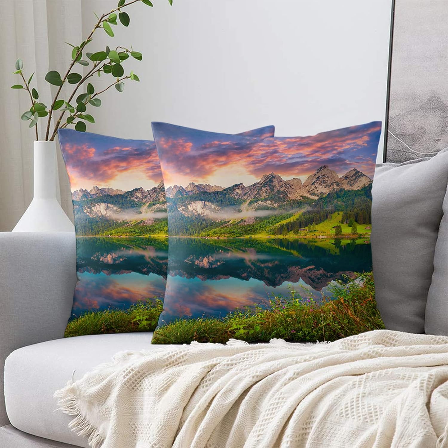 Throw Pillow Covers Decorative Square Throw Pillowcase IndoorOutdoor Natural Landscape Scenery Beautiful Dreamy Sundown Sunset Lake Pillow Cover