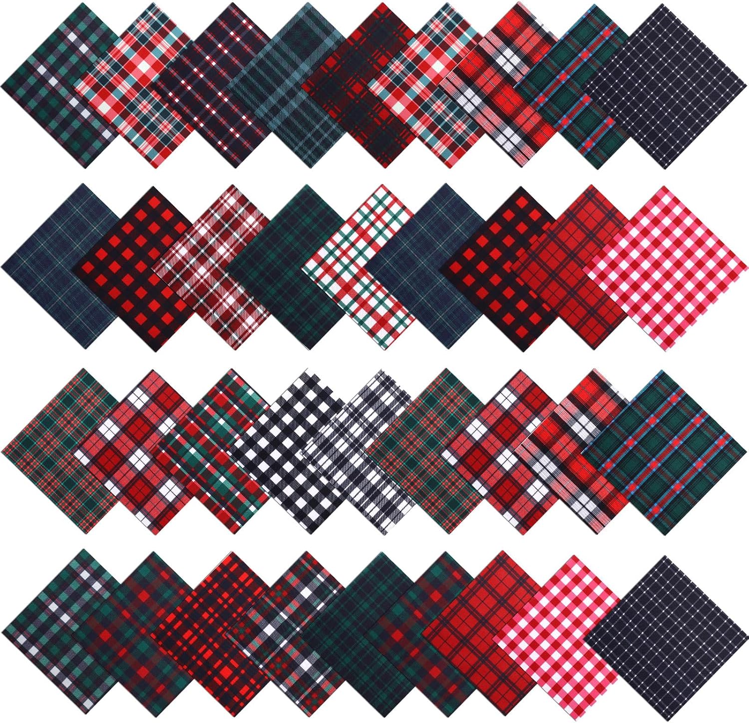 100 cuadrados de tela de Navidad de 8 x 8 pulgadas, 25 estilos, cuadros de tela de poliéster a cuadros precortados de búfalo de Navidad, recortes de