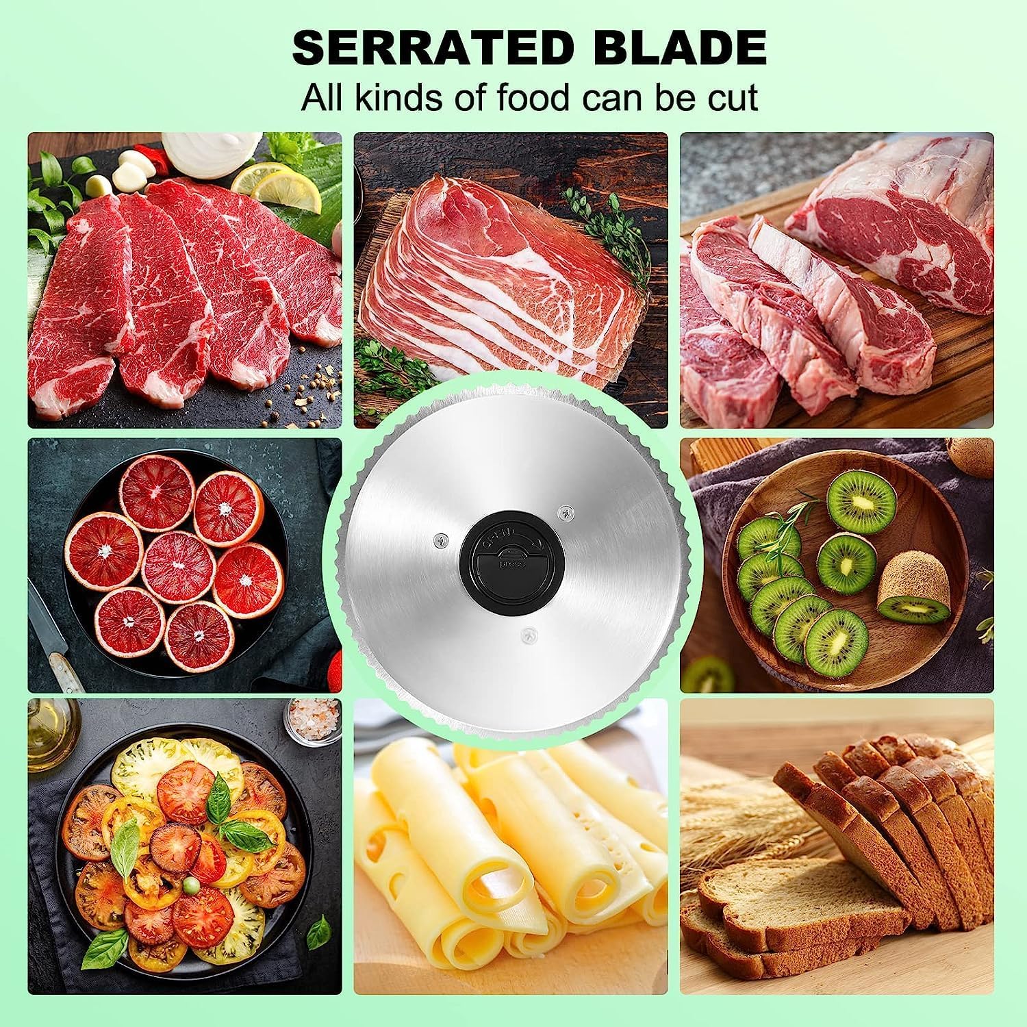 OSTBA – Rebanador eléctrico de carne con cuchillas de acero inoxidable extraíbles, cortador de carne de grosor ajustable para uso doméstico, fácil