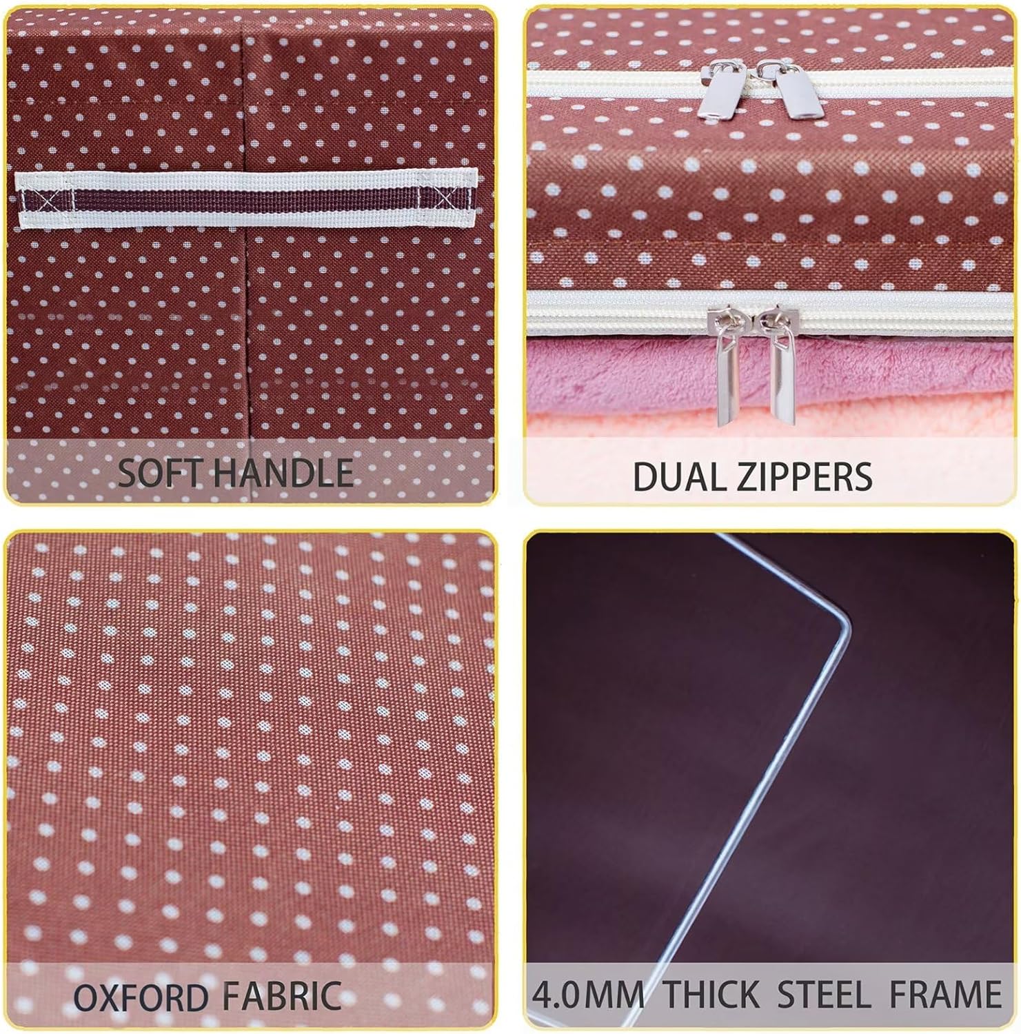 Caja de contenedores de almacenamiento de ropa con marco de acero apilable Ventana transparente plegable para ropa de cama de suéter