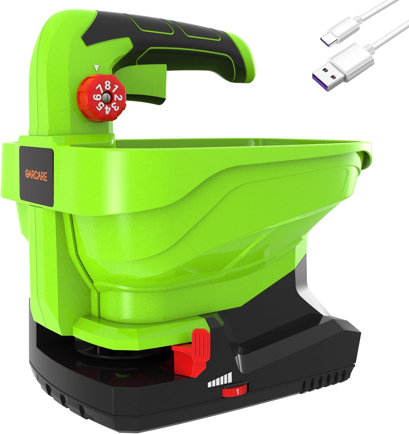 GARCARE Esparcidor de semillas inalámbrico de 7.2 V, capacidad de 3.3 L, batería incorporada de 2.0 Ah, cable de carga incluido, fertilizante de