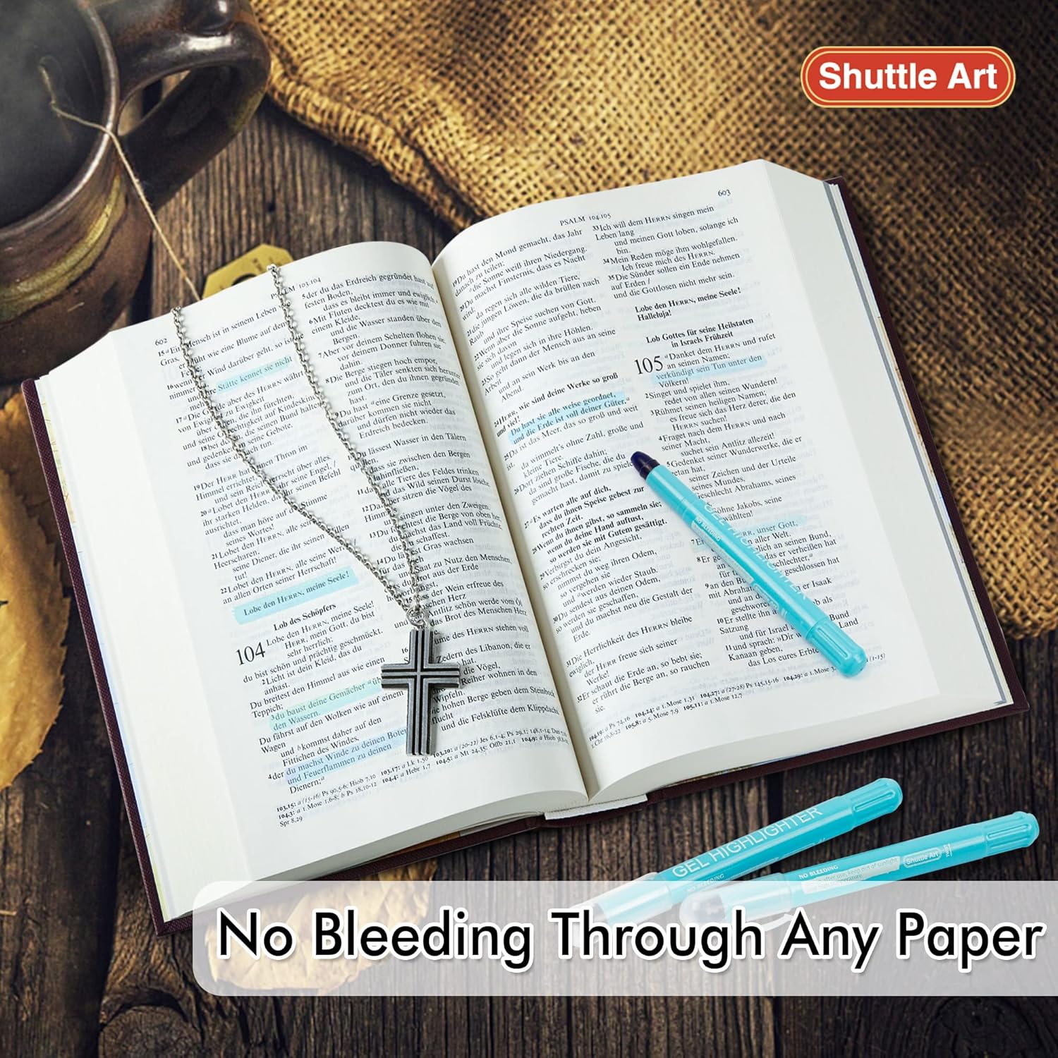 Shuttle Art Paquete de 5 resaltadores de gel azules, resaltadores de la Biblia, no se traspasan, suministros de diario bíblico, ideal para diario,