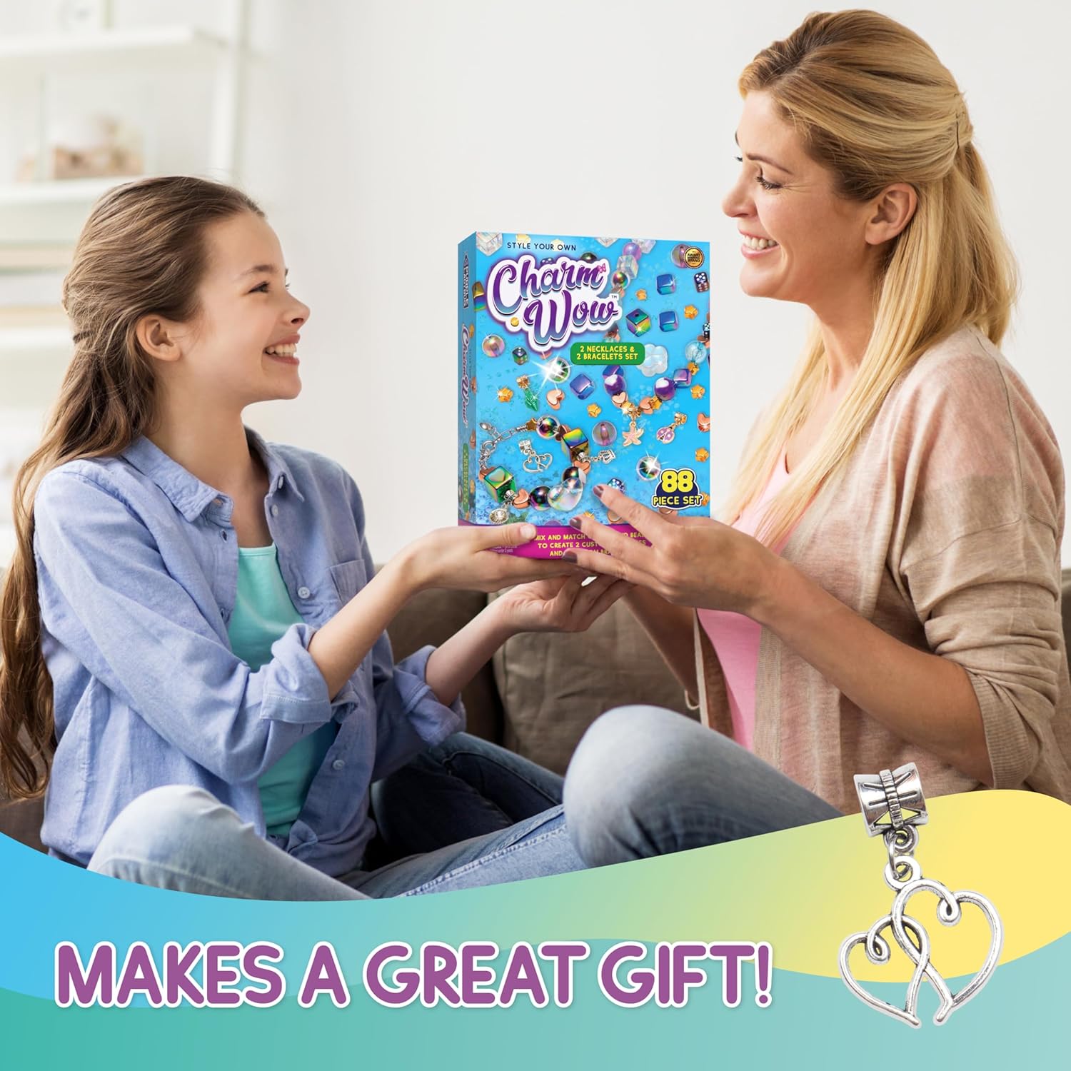 CharmWow – Kit de fabricación de joyas para niñas de 5 a 7 años en adelante, kit de fabricación de collares y pulseras para niños con cuentas