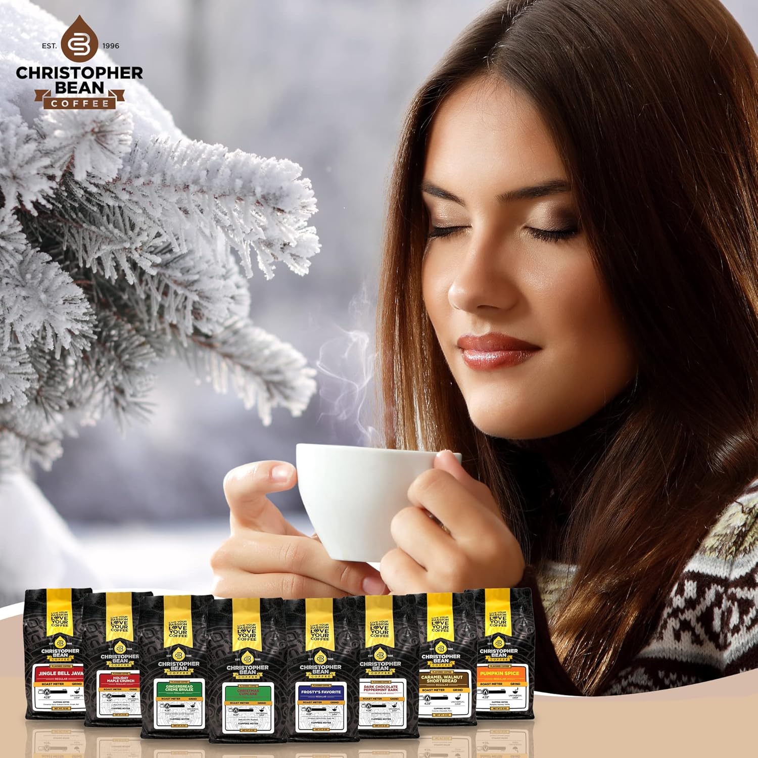 Christopher Bean – Café molido con sabor regular, sin azúcar, sin lácteos, sin grasa, café molido arábica con sabor a OMG, café molido tostado