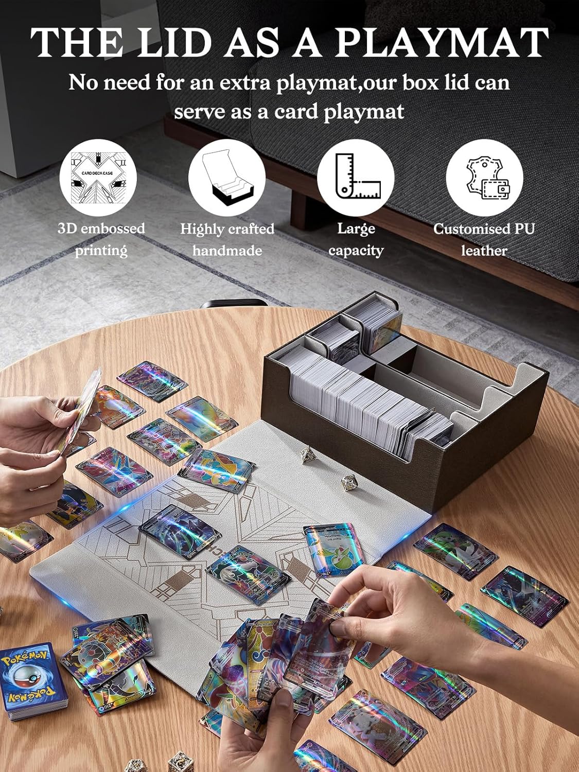 Toploader Cajas de almacenamiento de tarjetas, caja de almacenamiento de tarjetas coleccionables con cierre magnético, caja de cuero sintético para